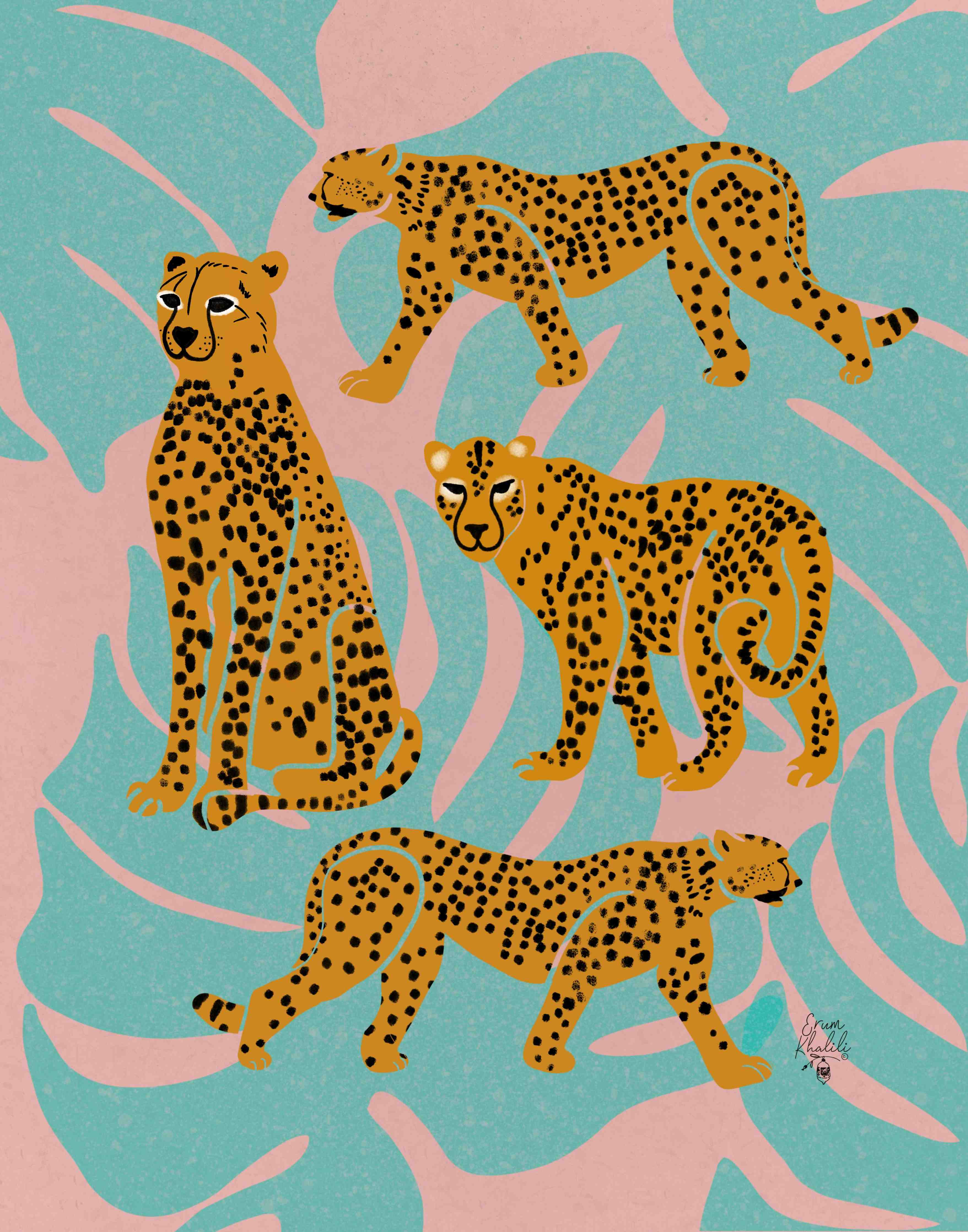 Kinderzimmer Wandgestaltung-Leopardin und Leoparden im Dschungel