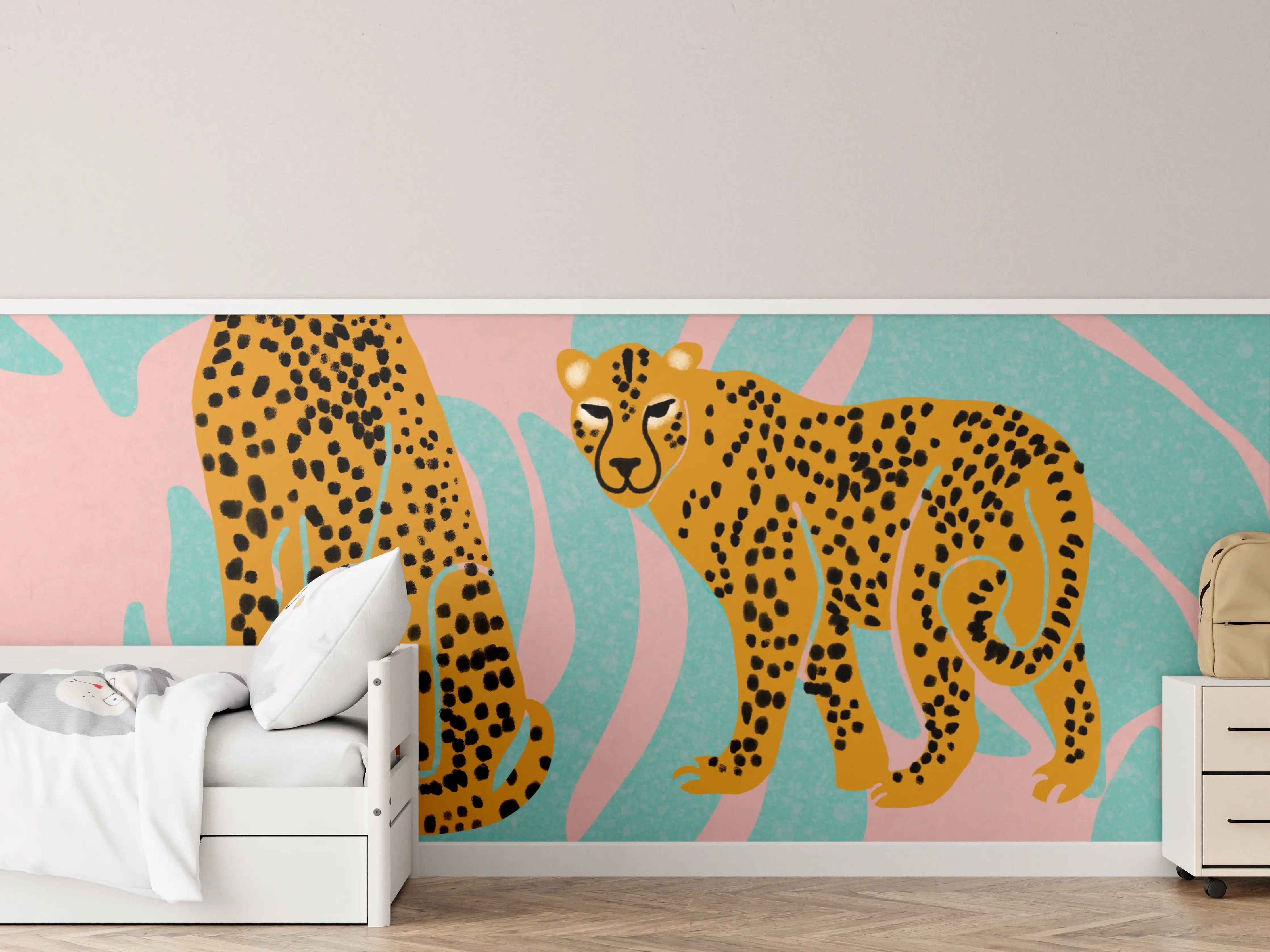 Kinderzimmer Wandgestaltung - Leopardin und Leoparden im Dschungel