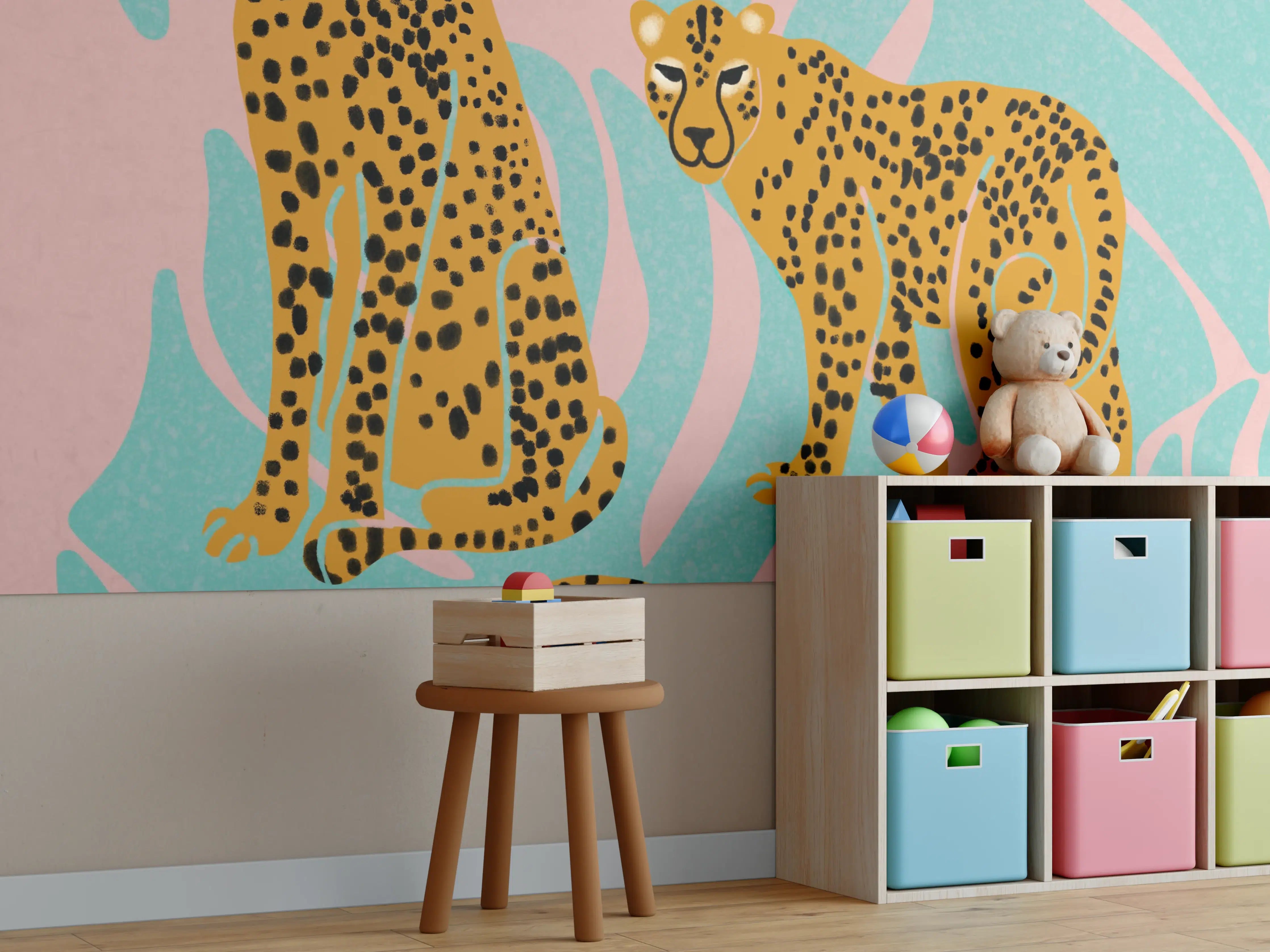 Kinderzimmer Wandgestaltung - Leopardin und Leoparden im Dschungel