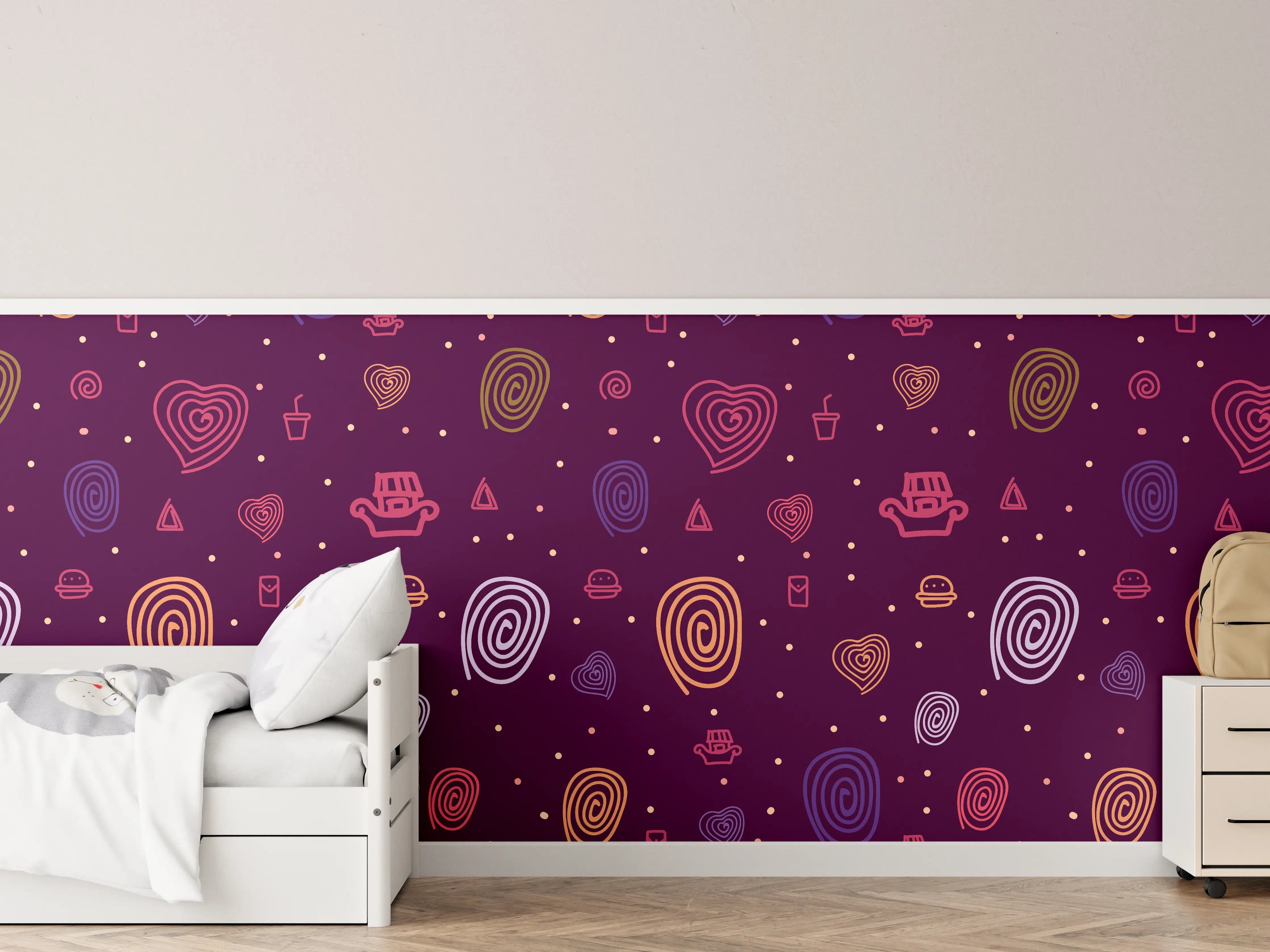 Kinderzimmer Wandgestaltung - Leuchtende Herz- und Spiralmuster