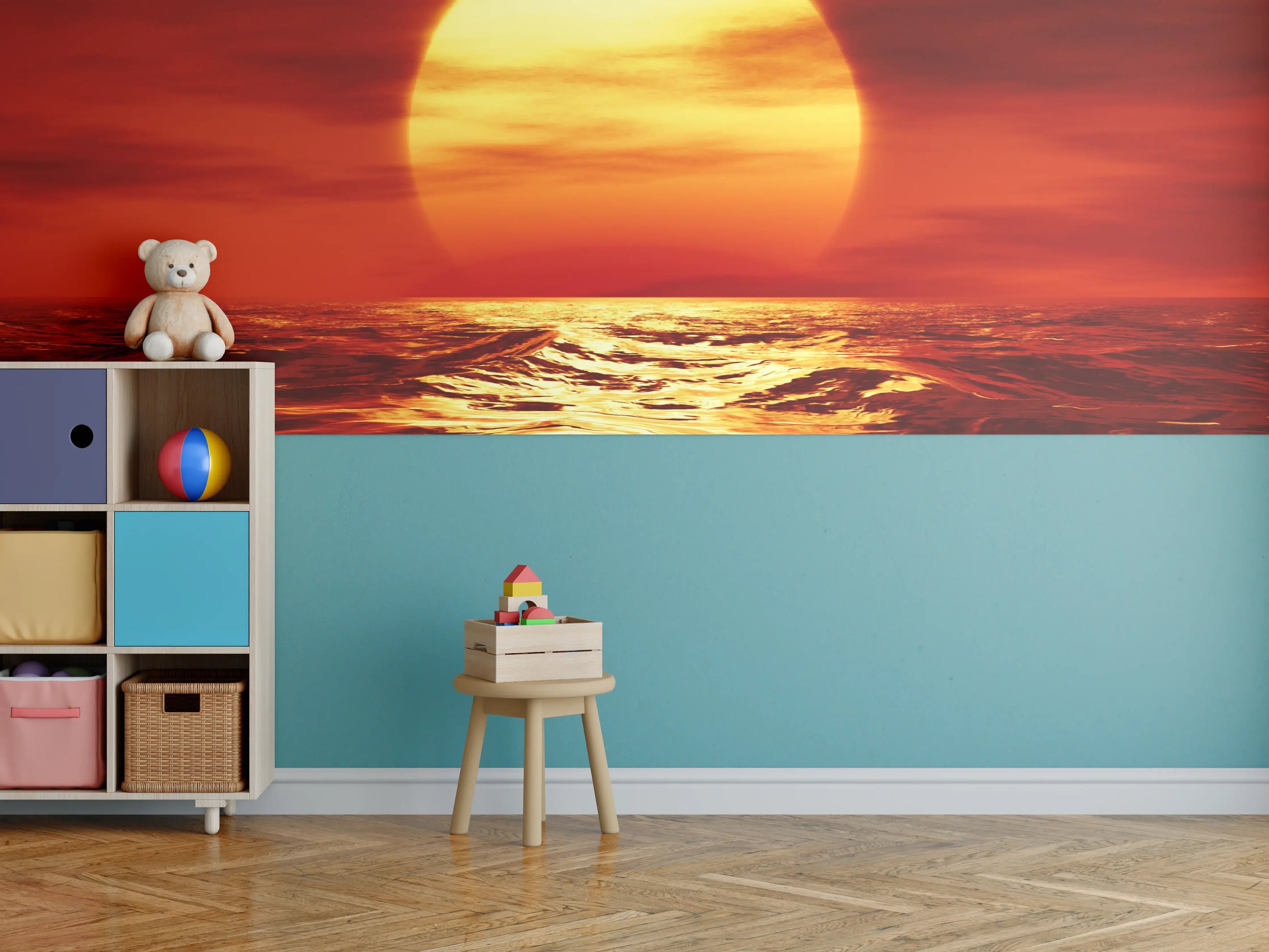 Kinderzimmer Wandgestaltung - Leuchtende Sonnenuntergangsszene