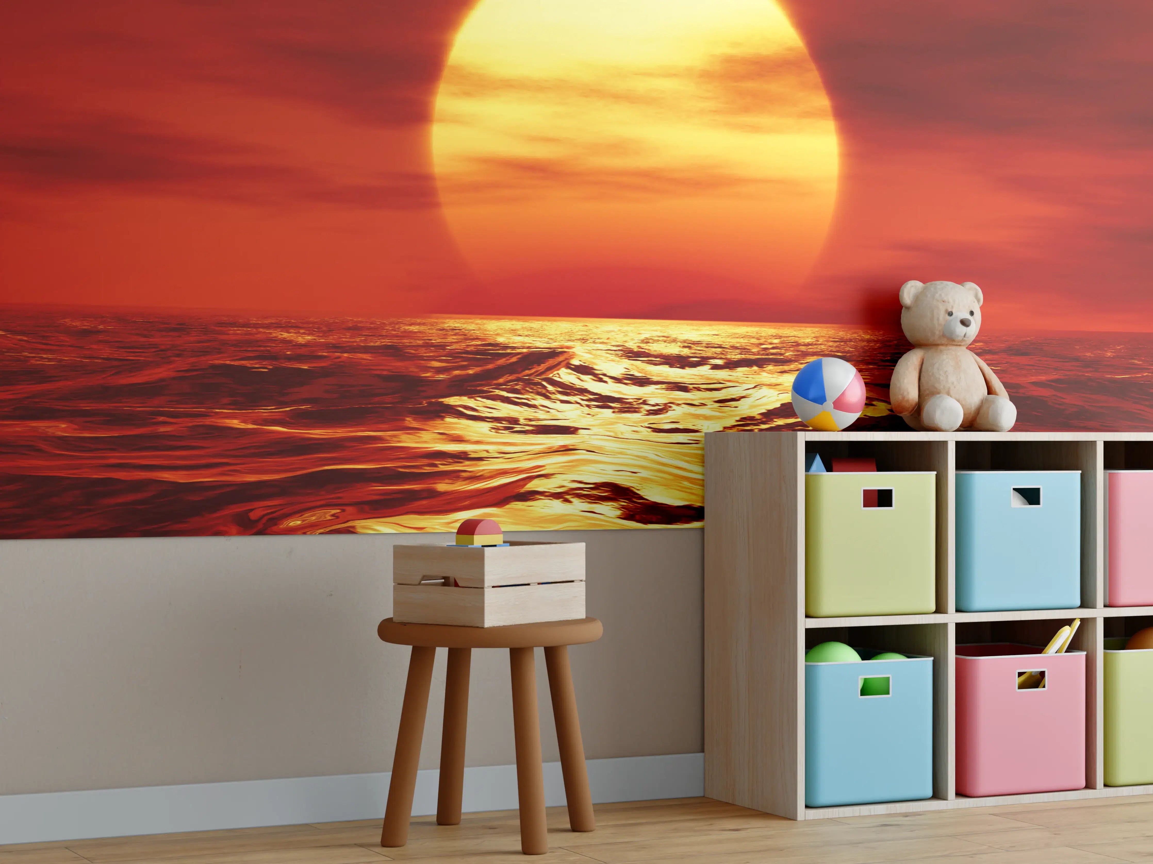 Kinderzimmer Wandgestaltung - Leuchtende Sonnenuntergangsszene