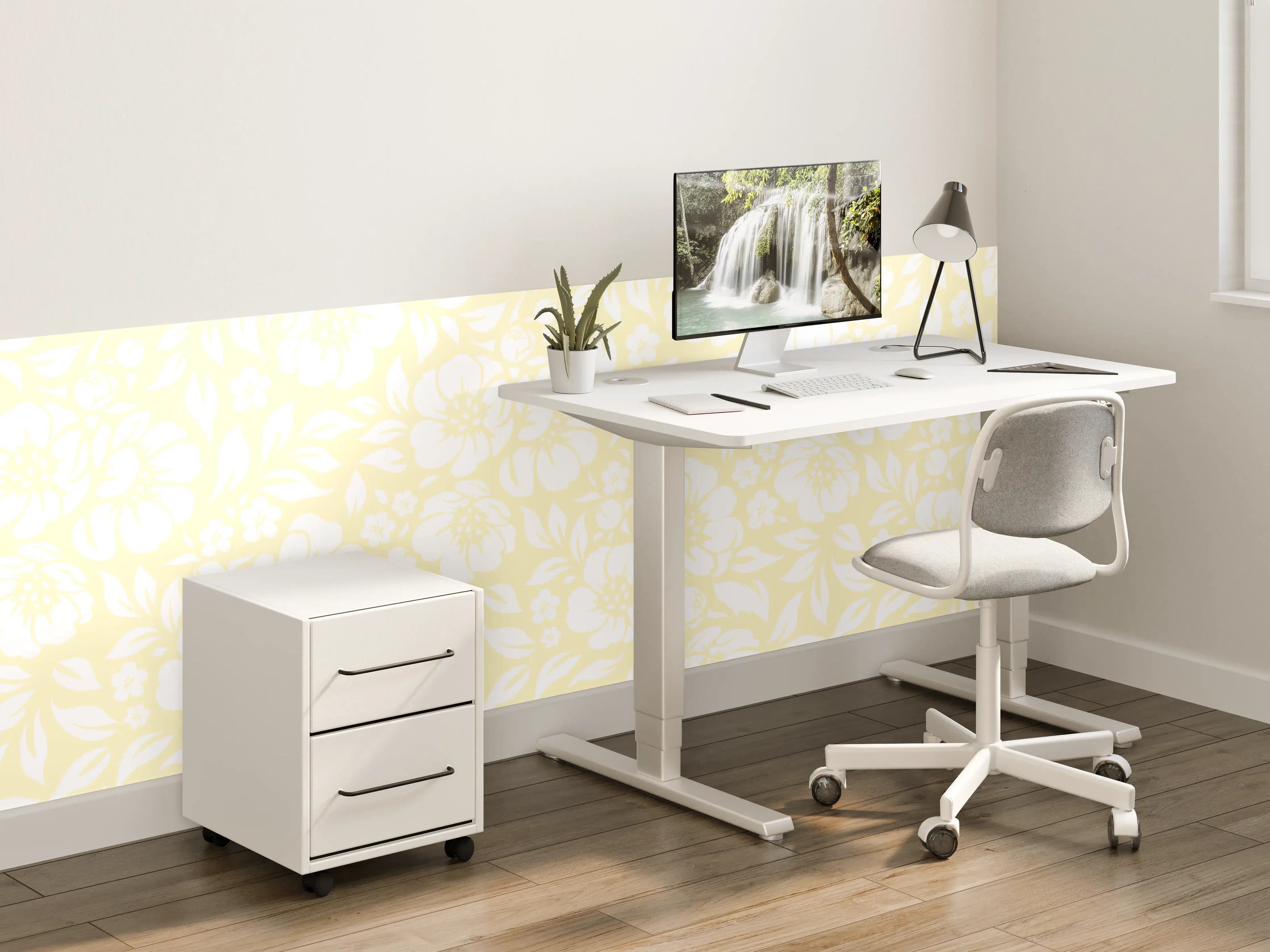 Kinderzimmer Wandgestaltung - Leuchtende florale Limone-Creme Muster