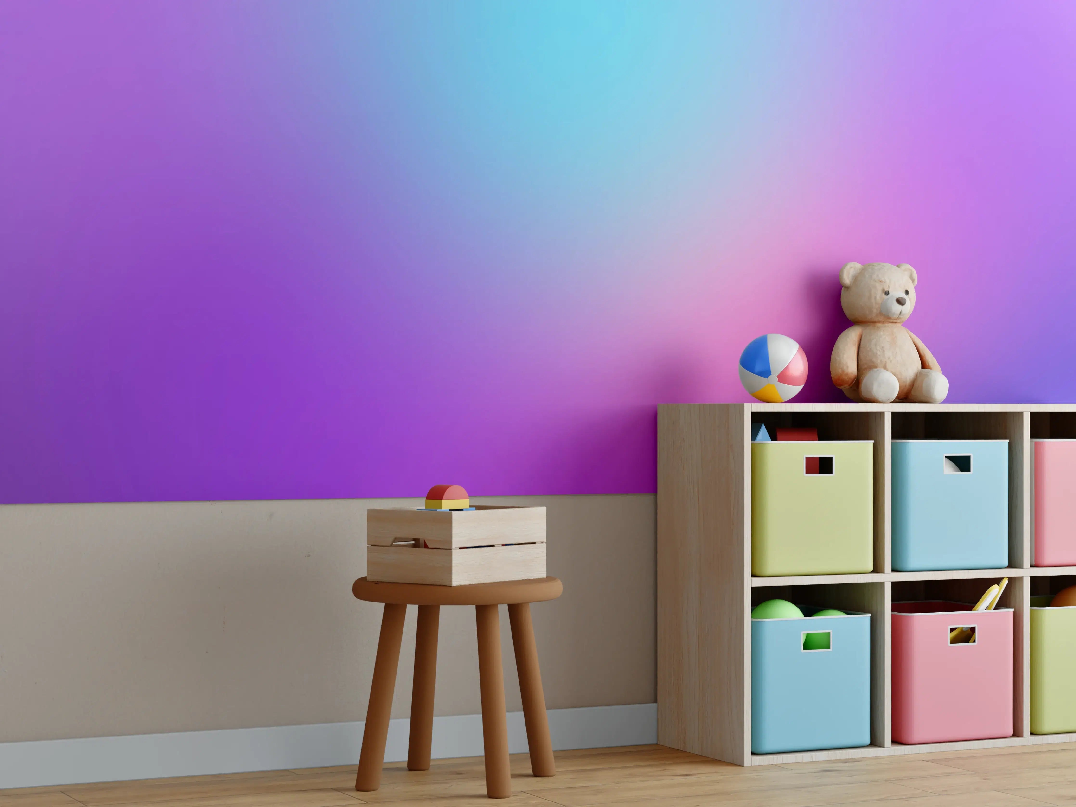 Kinderzimmer Wandgestaltung - Leuchtender Lila-Pink Farbverlauf