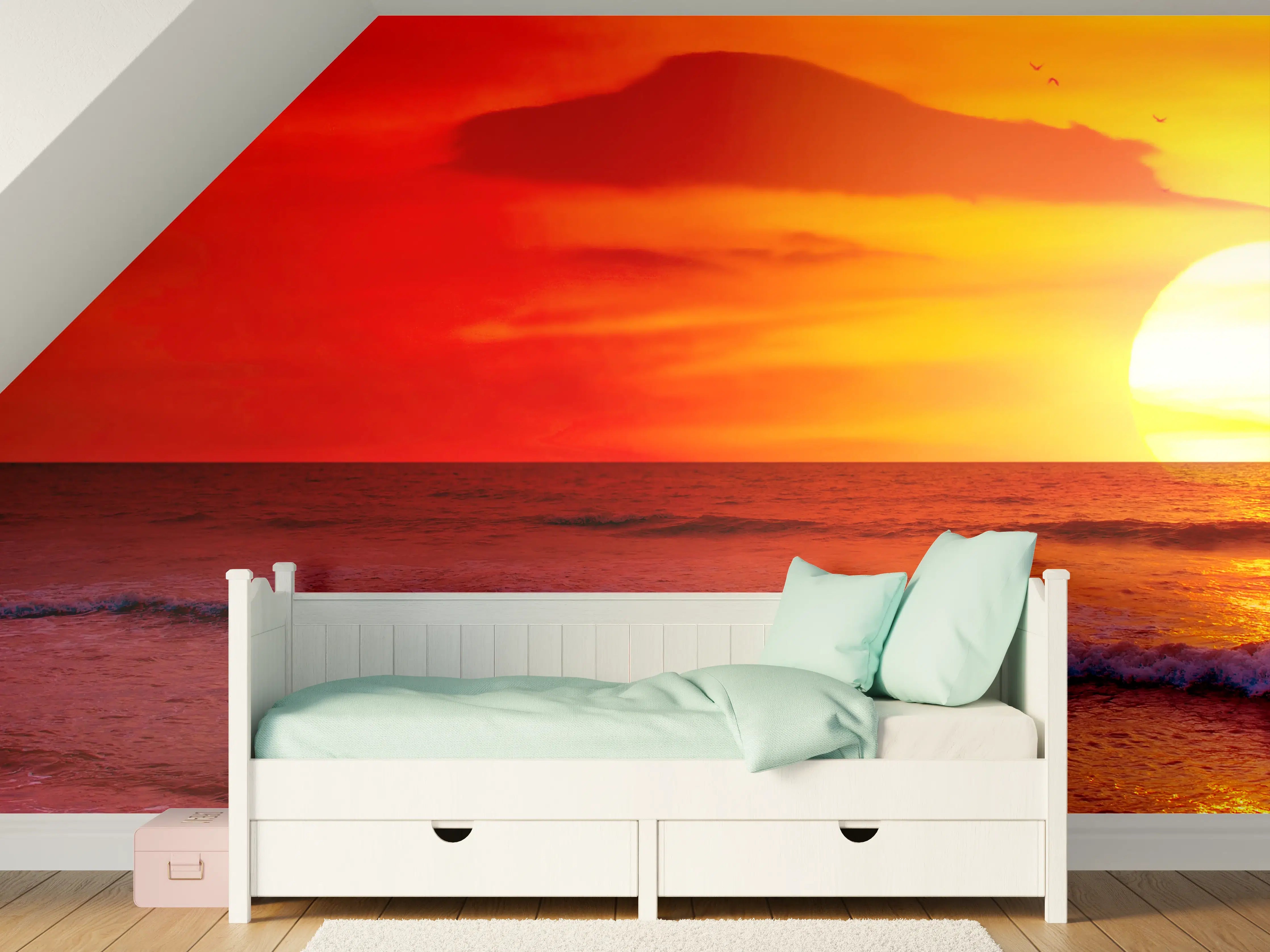 Kinderzimmer Wandgestaltung - Leuchtender Sonnenuntergang über dem Meer