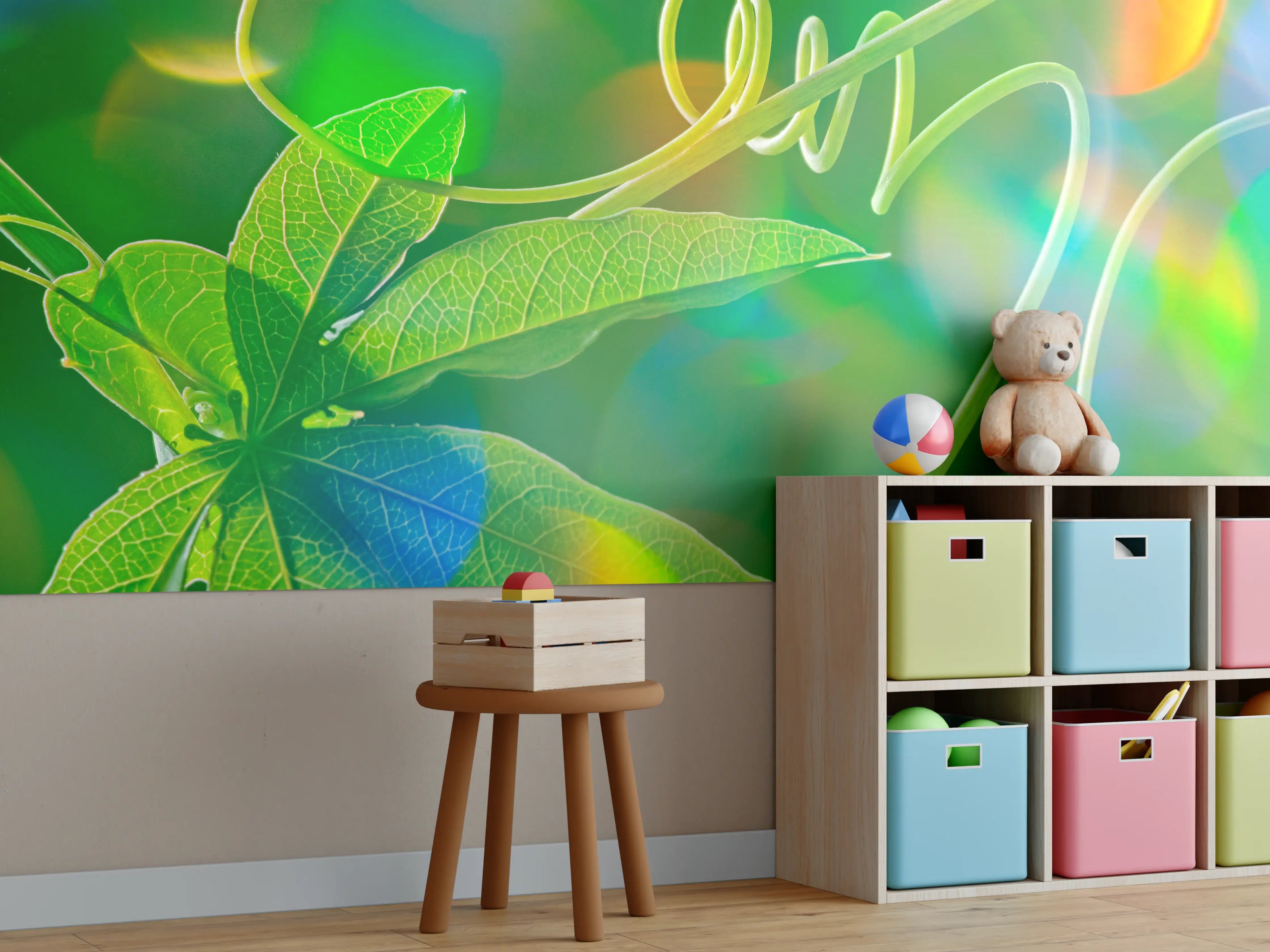 Kinderzimmer Wandgestaltung - Leuchtendes Grün auf Dunkel