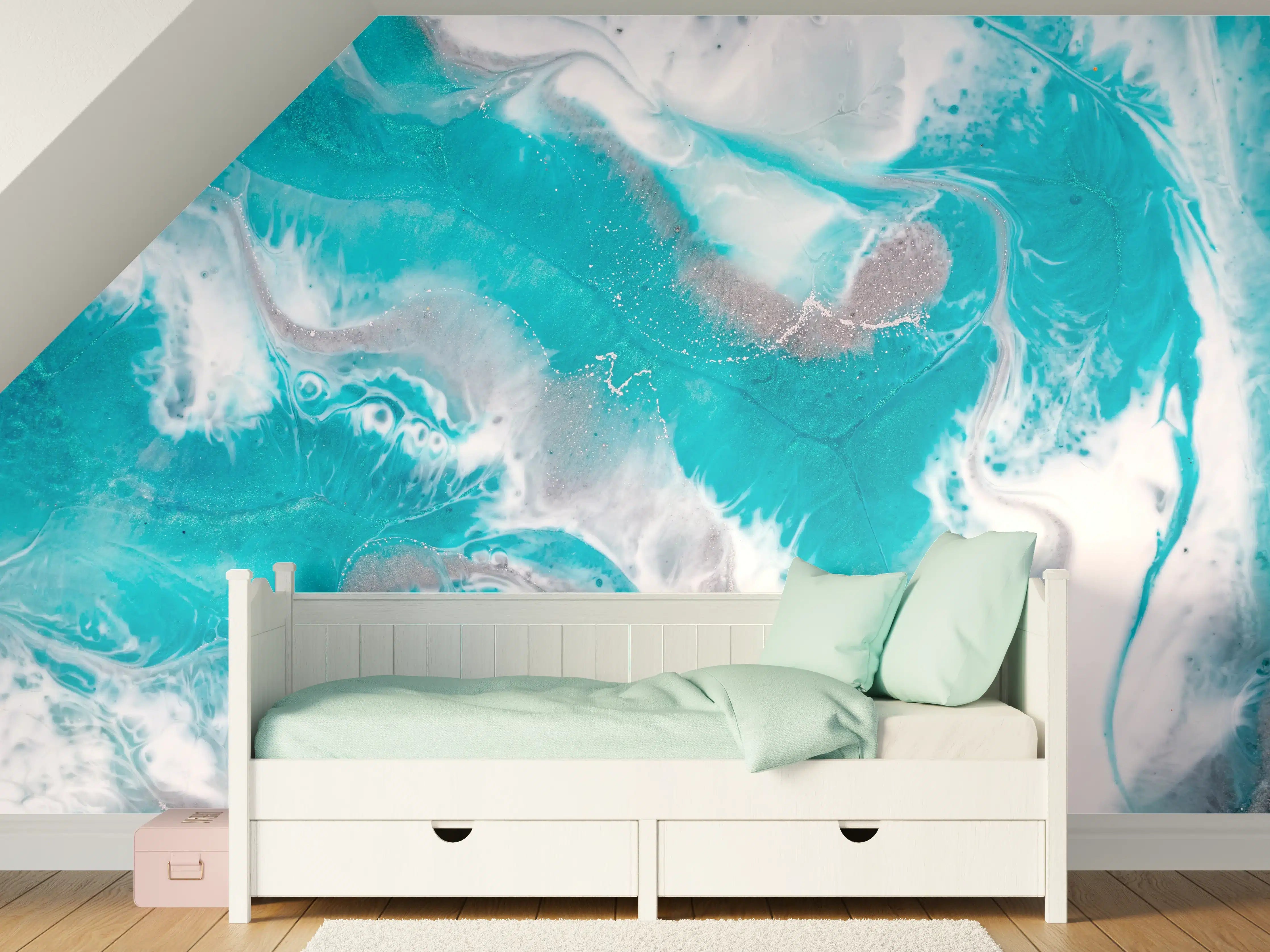 Kinderzimmer Wandgestaltung - Leuchtendes Meer aus Blau und Weiß