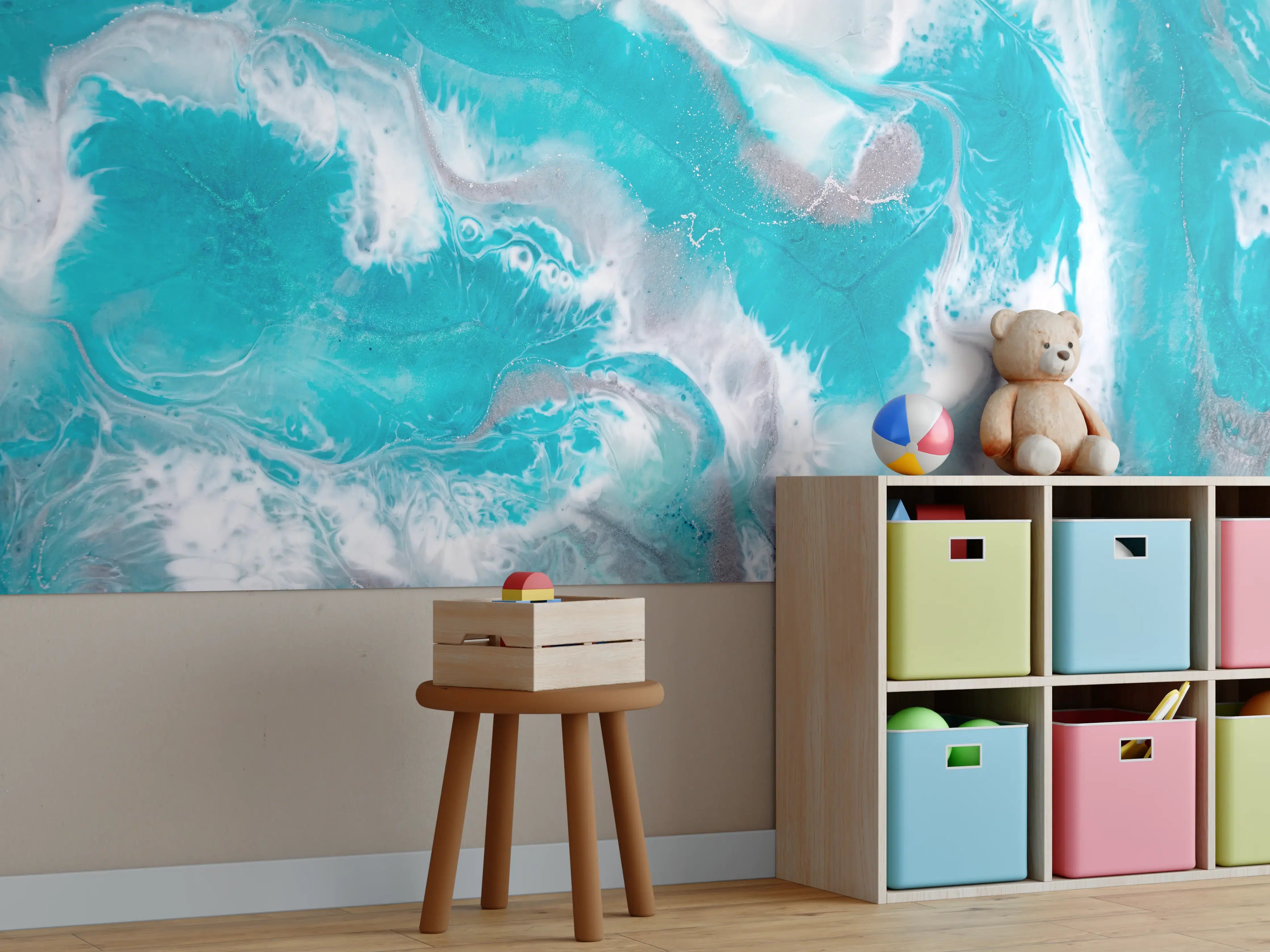 Kinderzimmer Wandgestaltung - Leuchtendes Meer aus Blau und Weiß