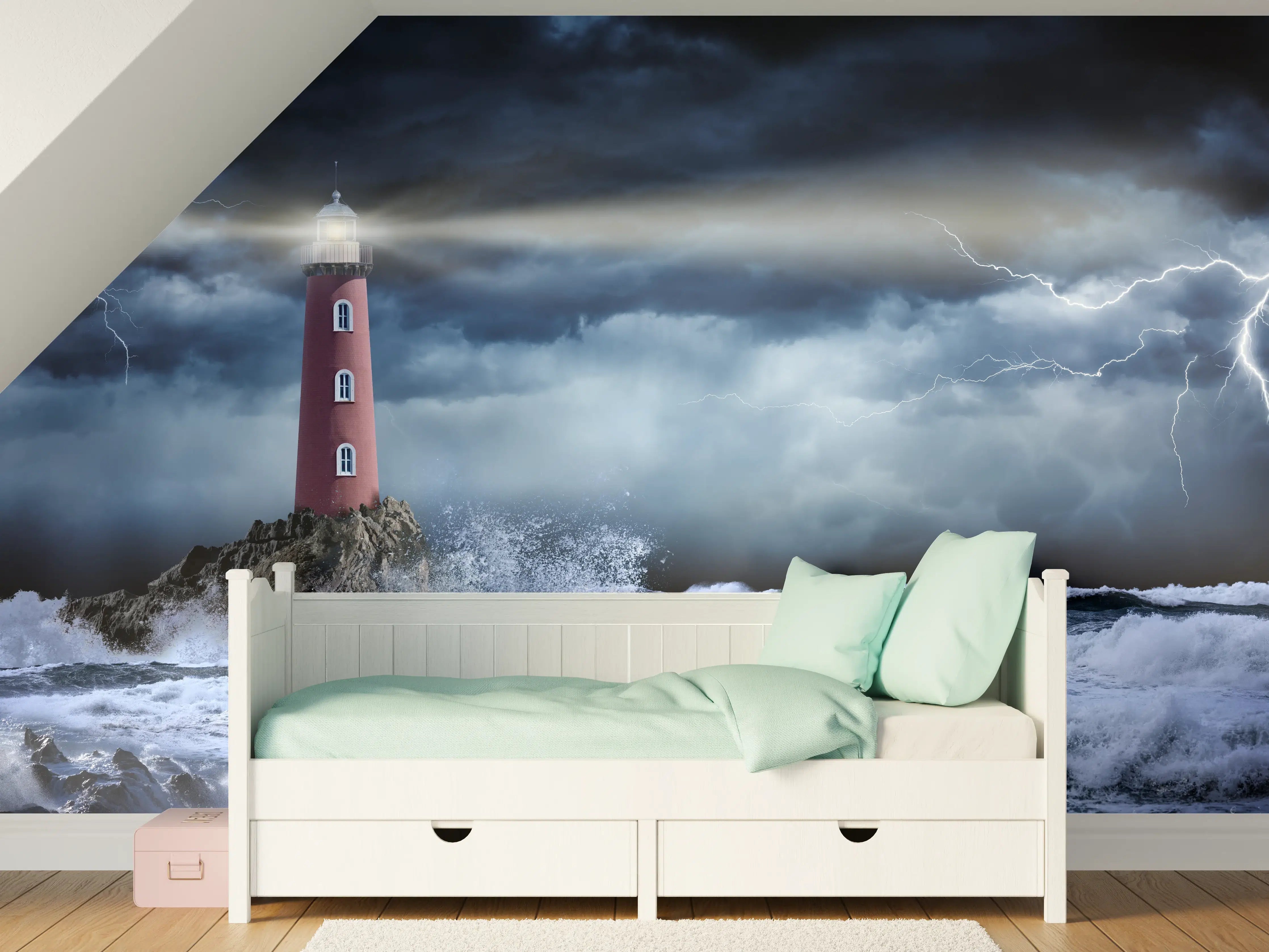 Kinderzimmer Wandgestaltung - Leuchtturm Stürmisch