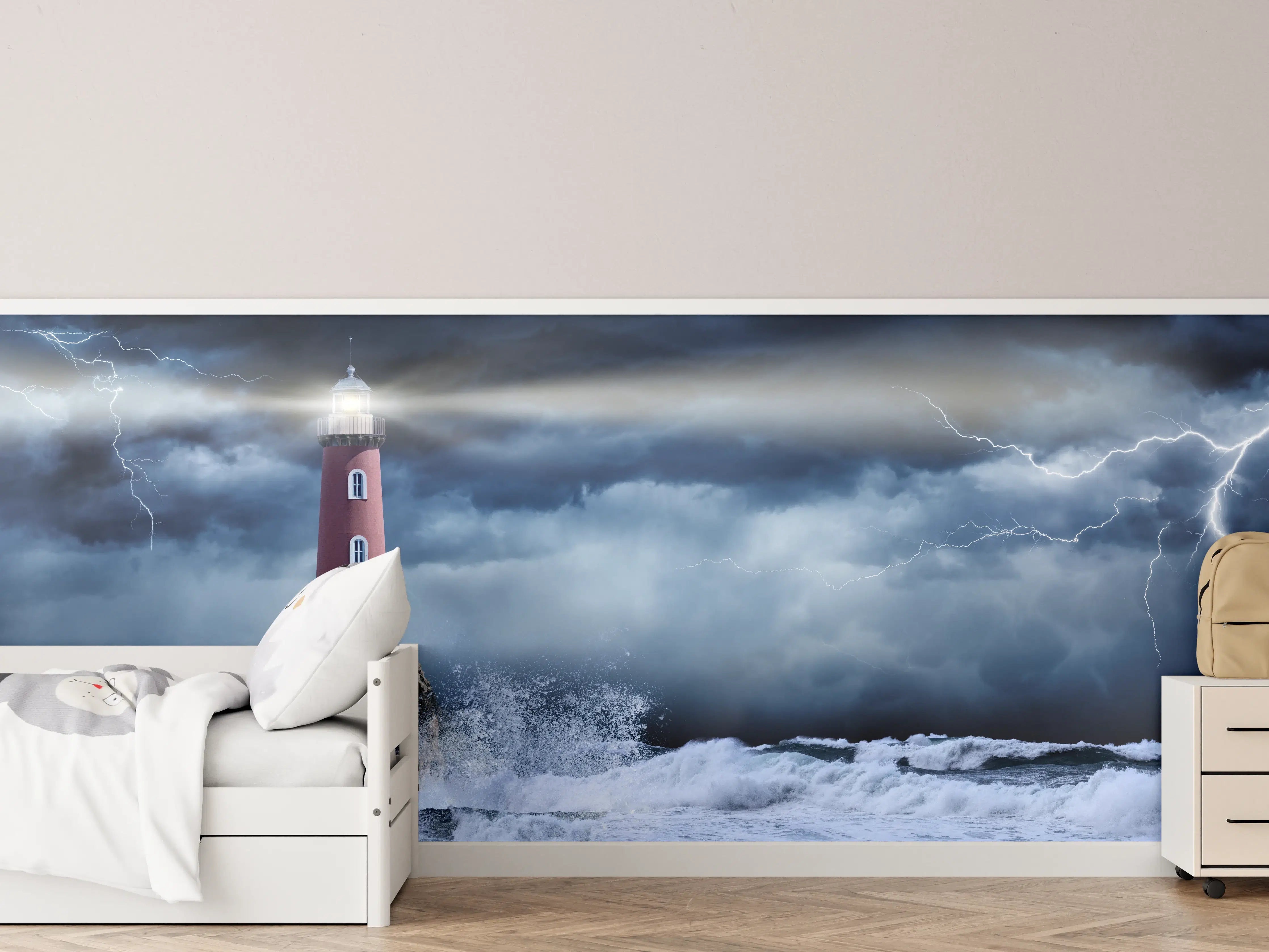 Kinderzimmer Wandgestaltung - Leuchtturm Stürmisch