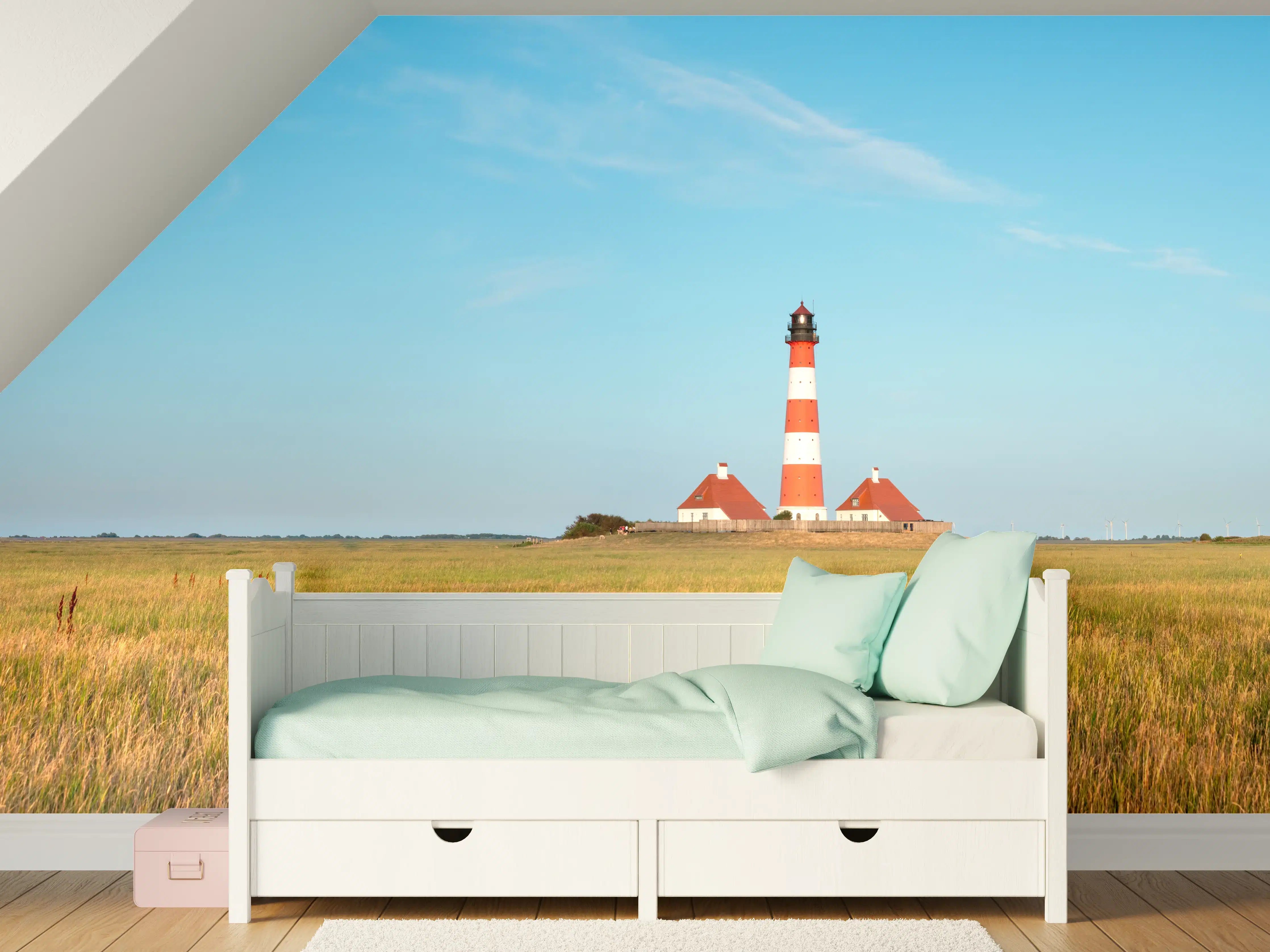 Kinderzimmer Wandgestaltung - Leuchtturm am Horizont