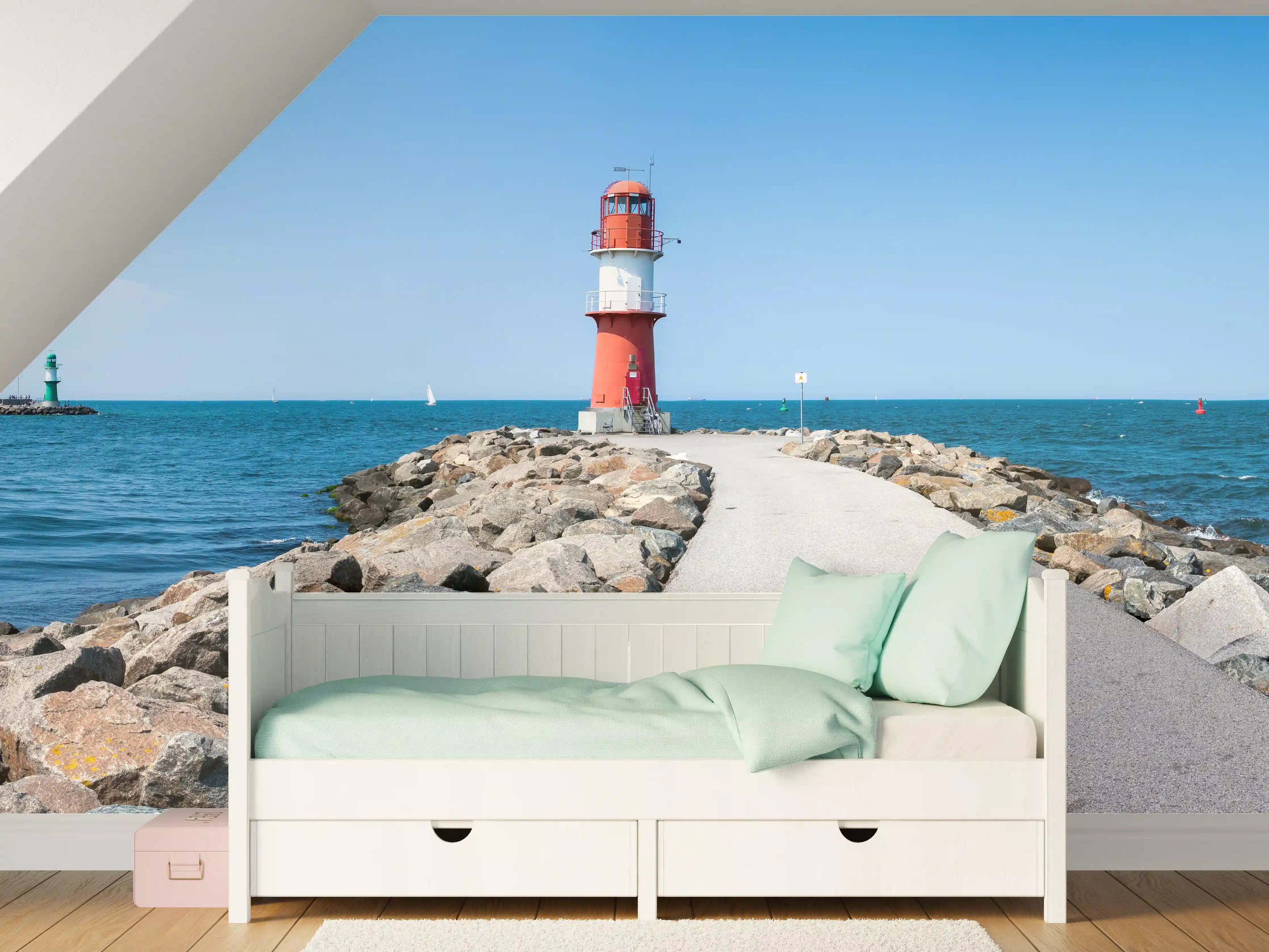 Kinderzimmer Wandgestaltung - Leuchtturm am Meer