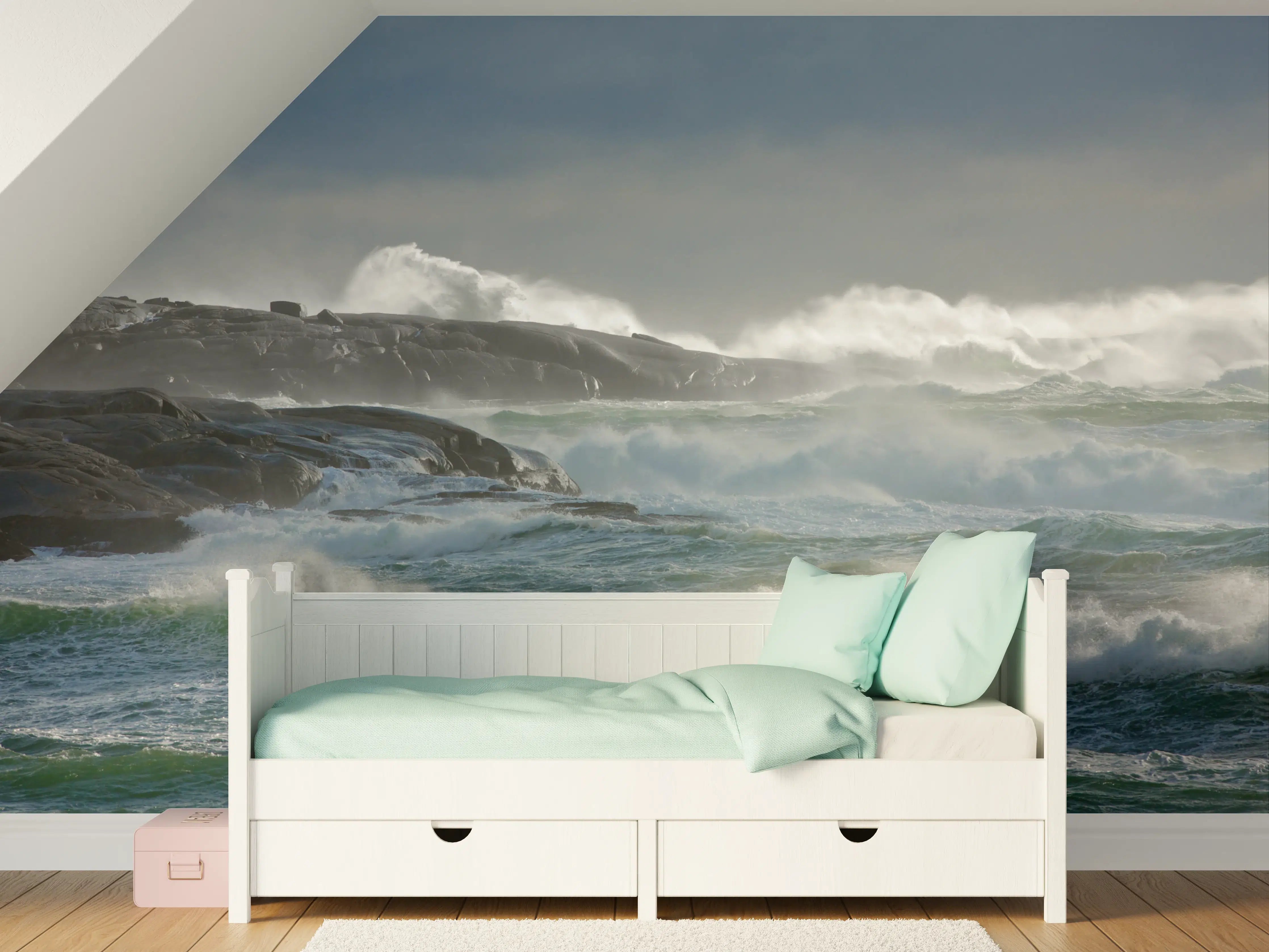 Kinderzimmer Wandgestaltung - Leuchtturm an stürmischer Küste