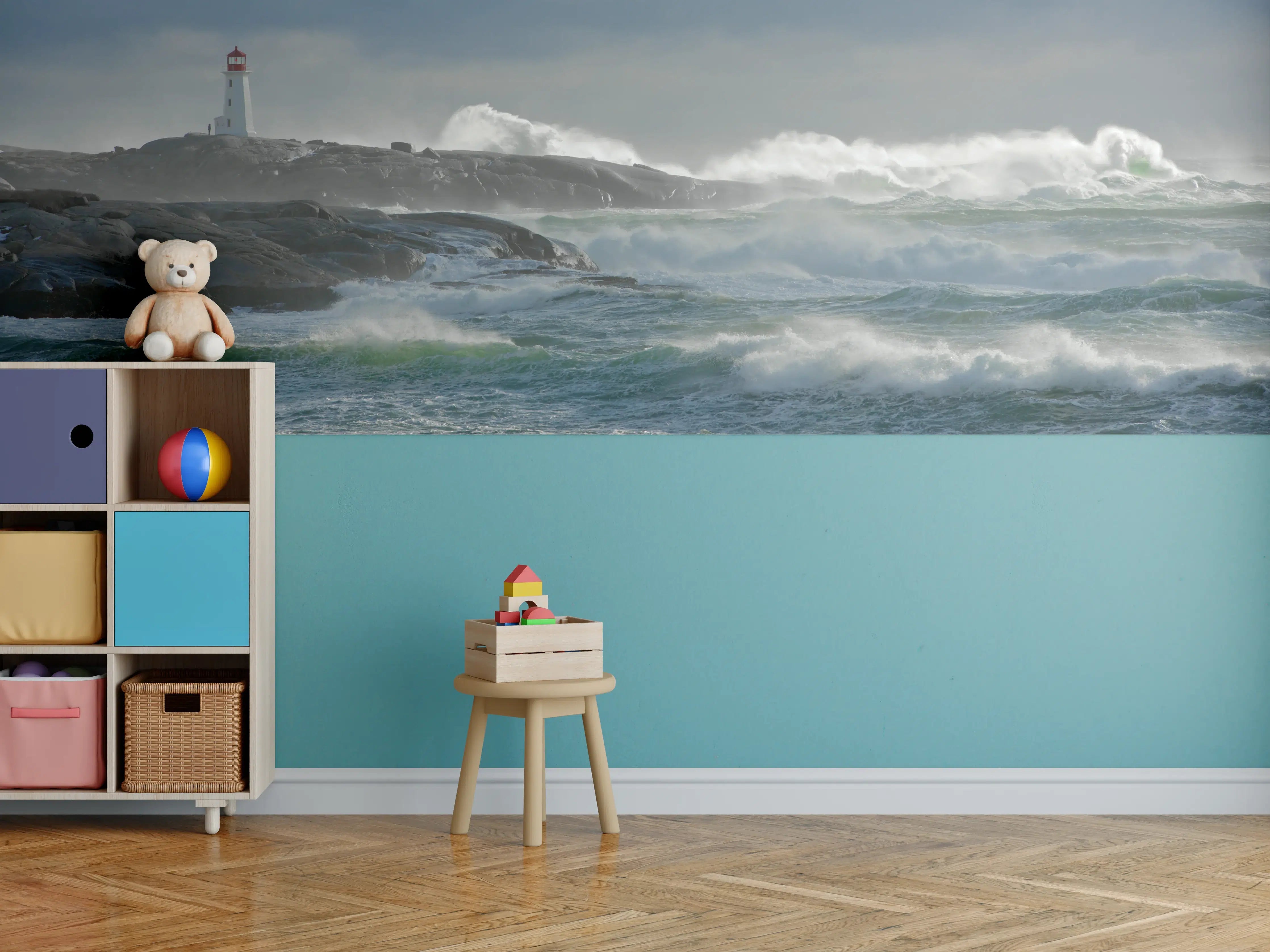 Kinderzimmer Wandgestaltung - Leuchtturm an stürmischer Küste