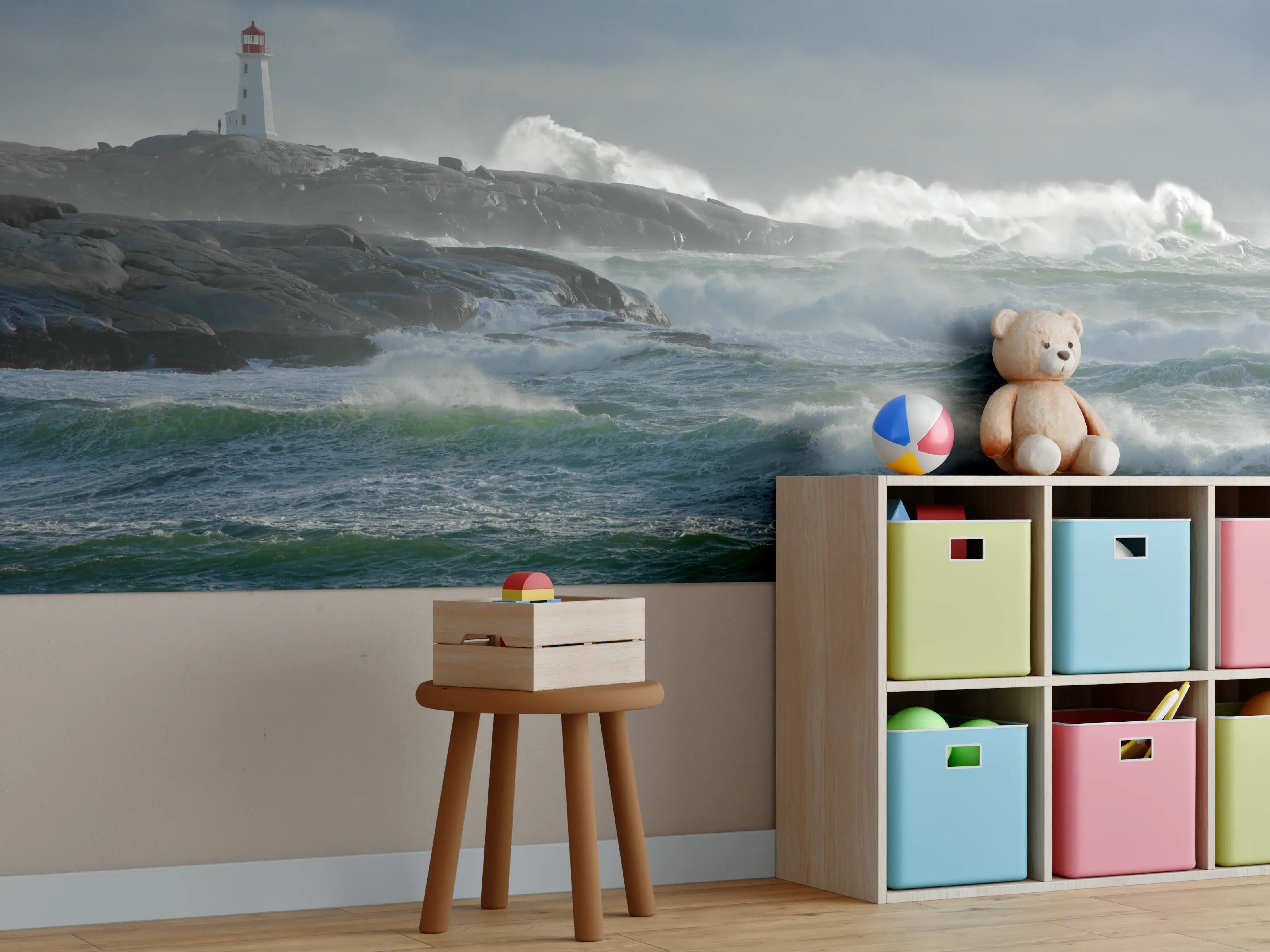 Kinderzimmer Wandgestaltung - Leuchtturm an stürmischer Küste