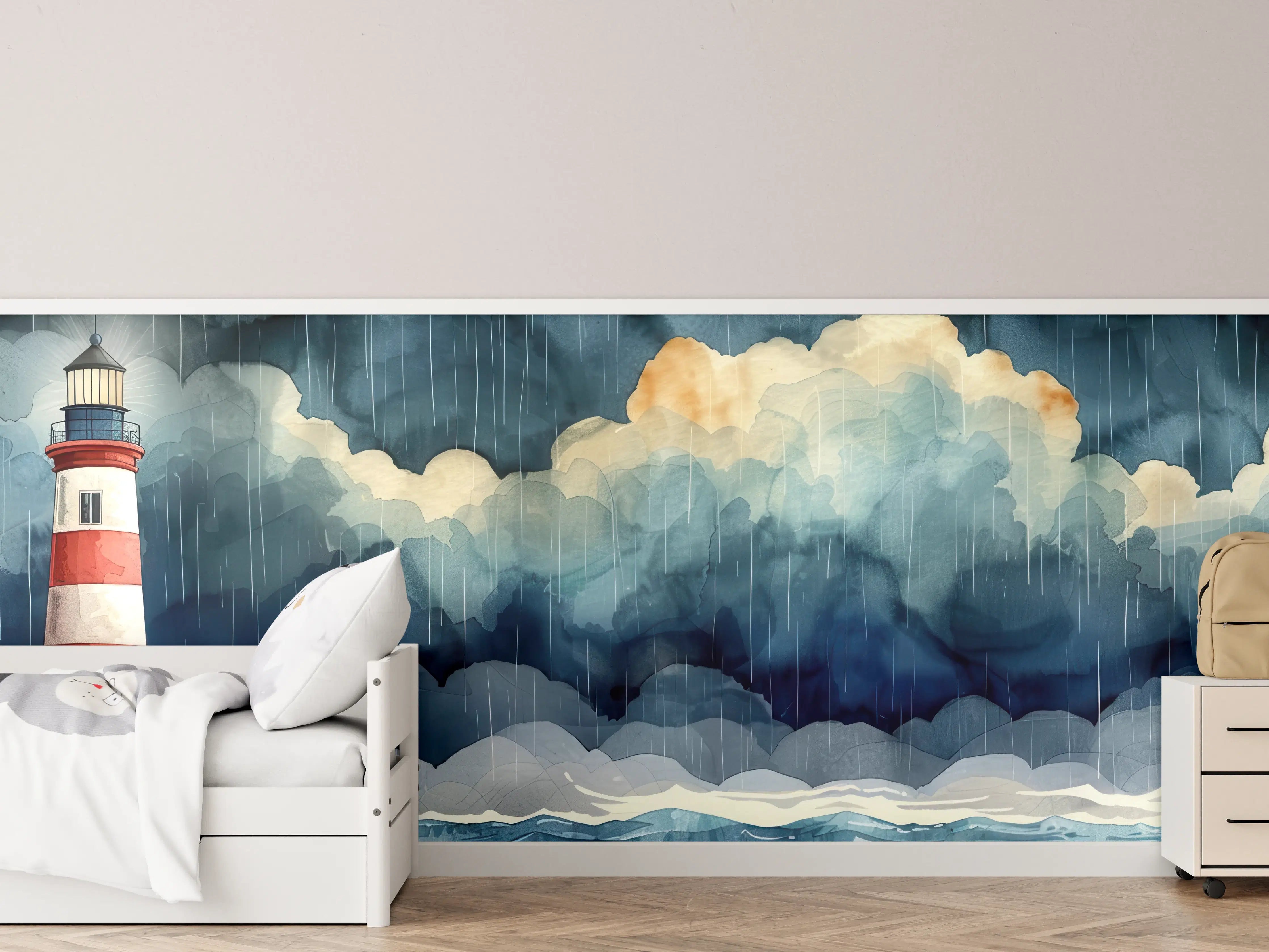 Kinderzimmer Wandgestaltung - Leuchtturm im Sturm