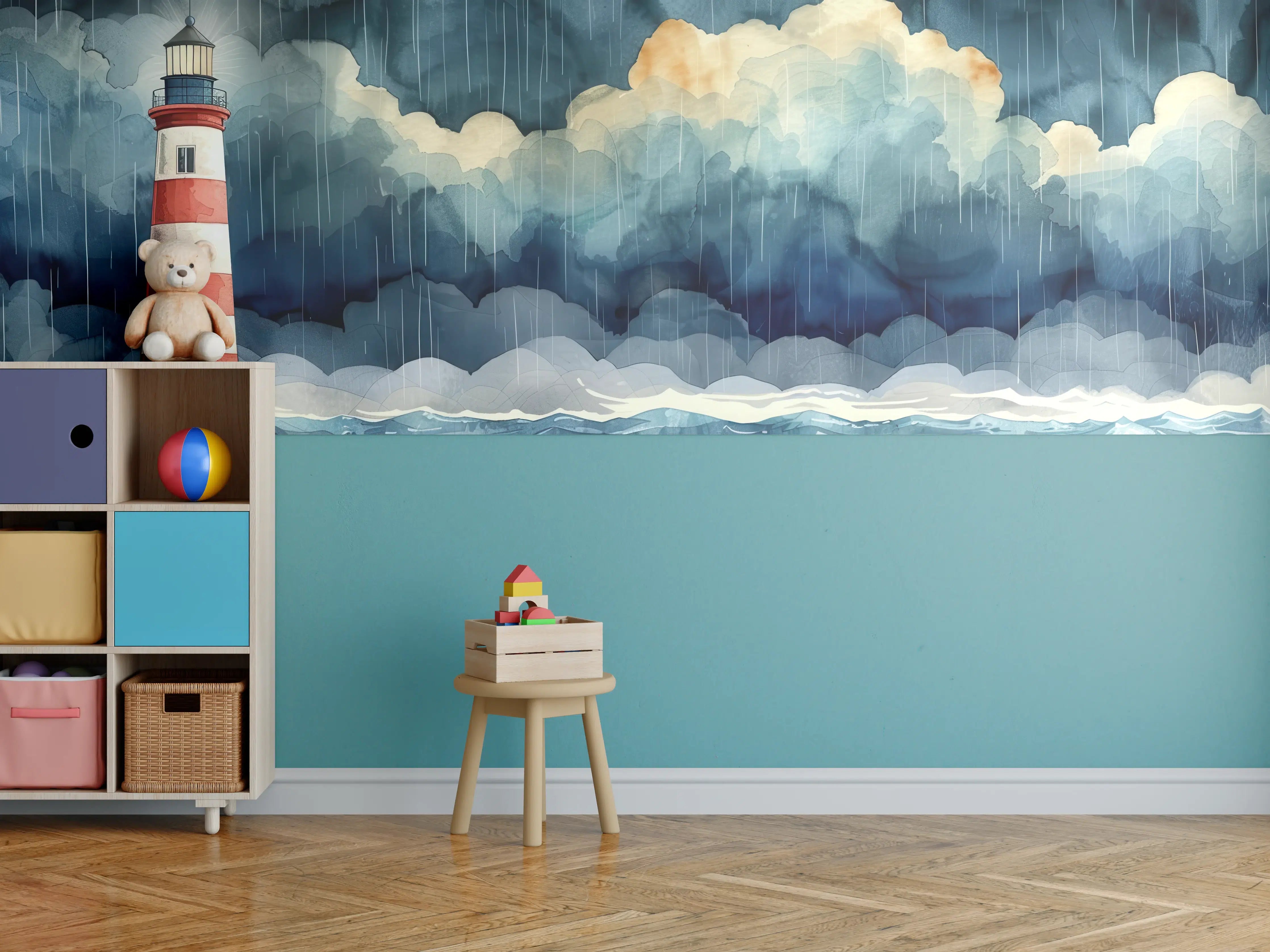 Kinderzimmer Wandgestaltung - Leuchtturm im Sturm
