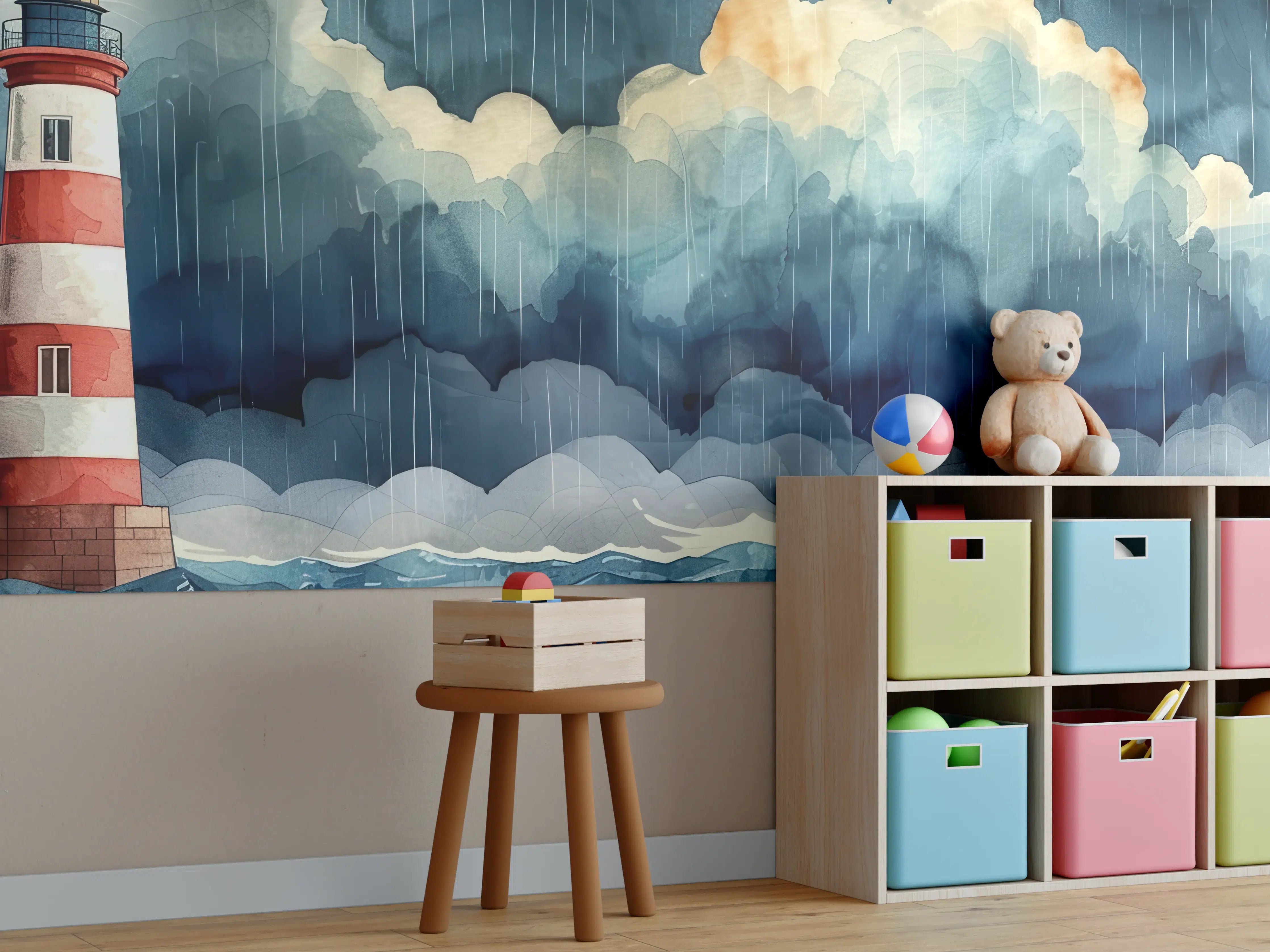 Kinderzimmer Wandgestaltung - Leuchtturm im Sturm