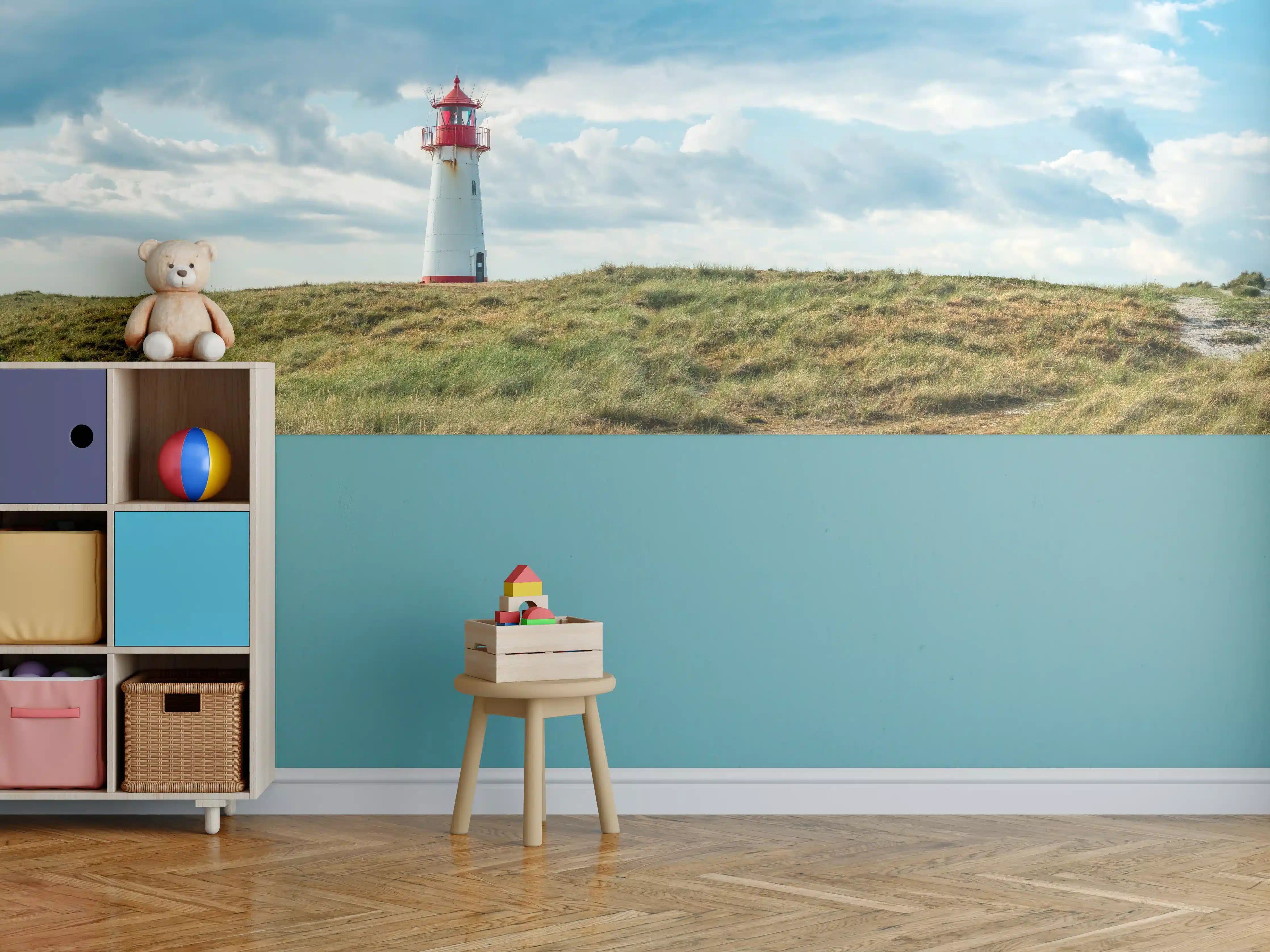 Kinderzimmer Wandgestaltung - Leuchtturm vor dramatischem Himmel