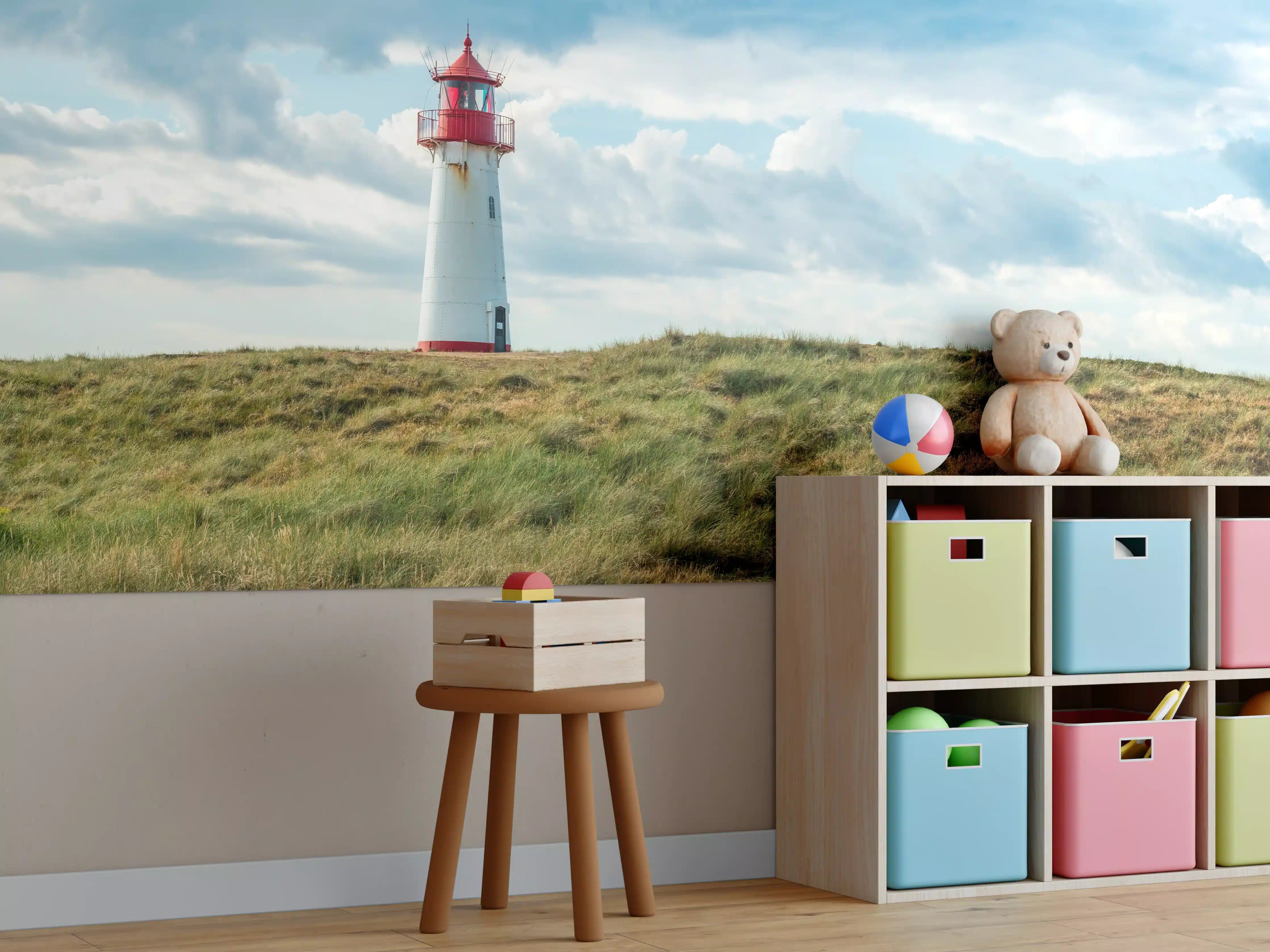 Kinderzimmer Wandgestaltung - Leuchtturm vor dramatischem Himmel