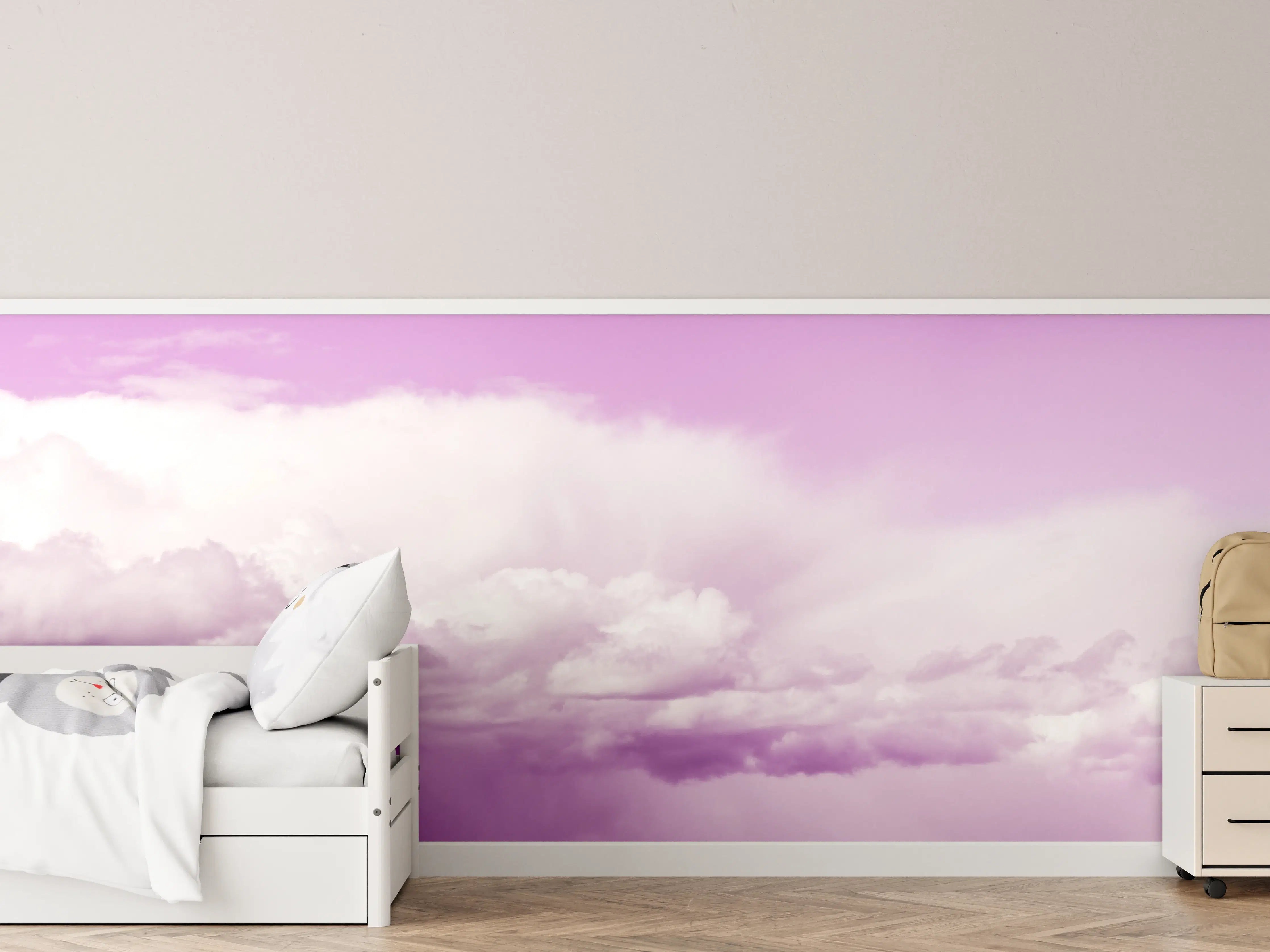 Kinderzimmer Wandgestaltung - Lila Himmel über Wolken