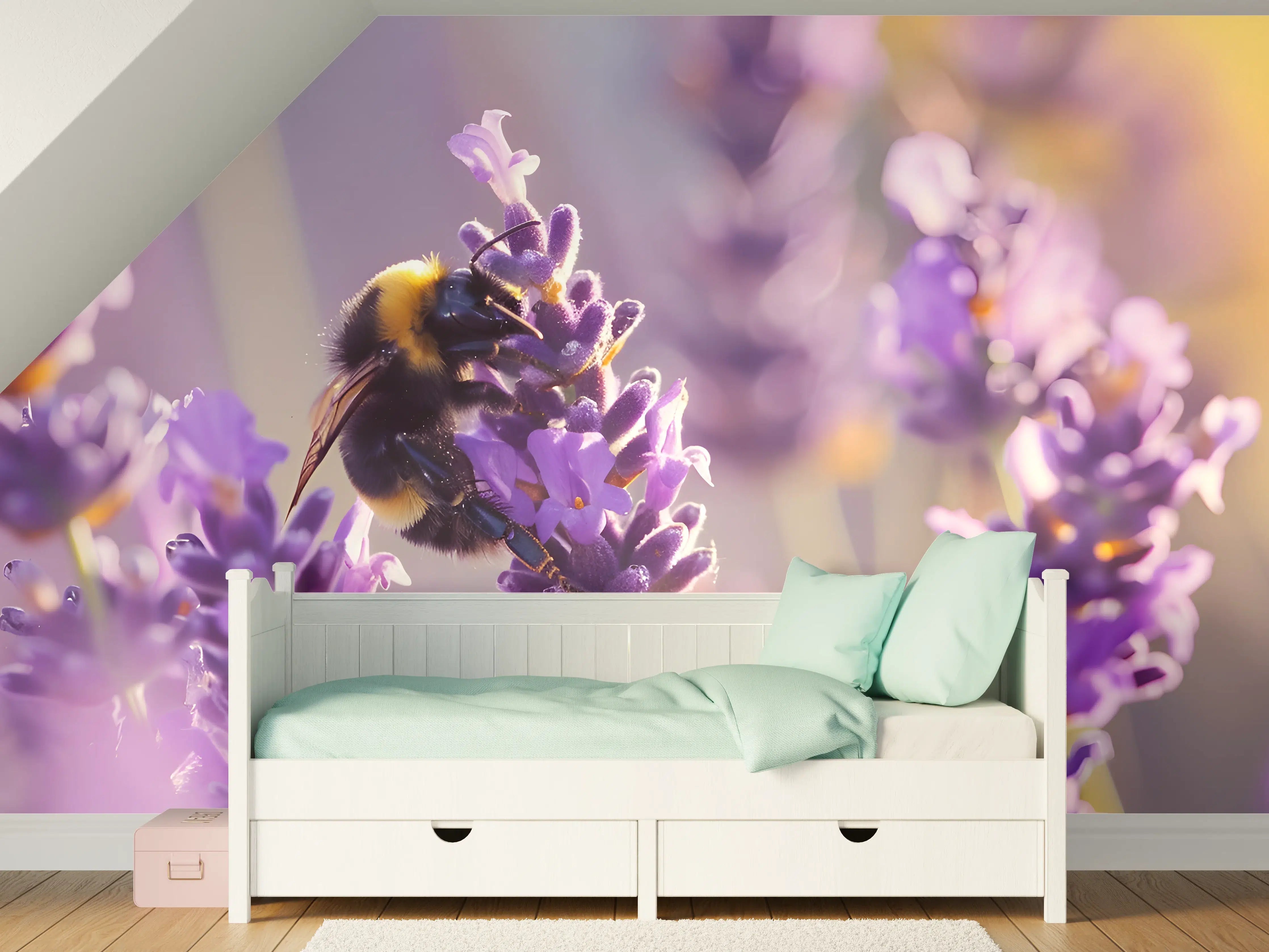 Kinderzimmer Wandgestaltung - Lila Lavendel mit Hummel