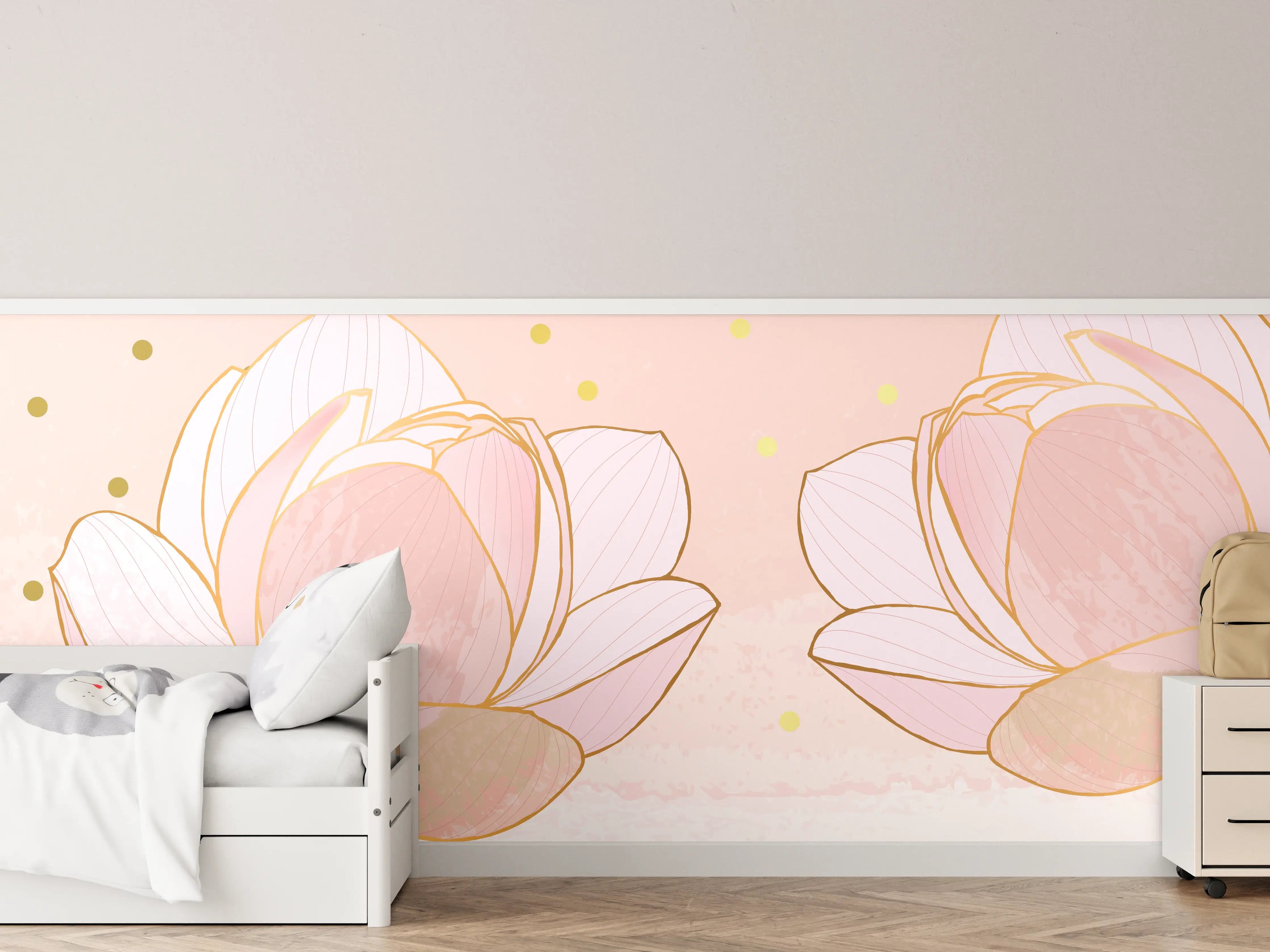 Kinderzimmer Wandgestaltung - Lotusblüte Rosa Gold Akzente