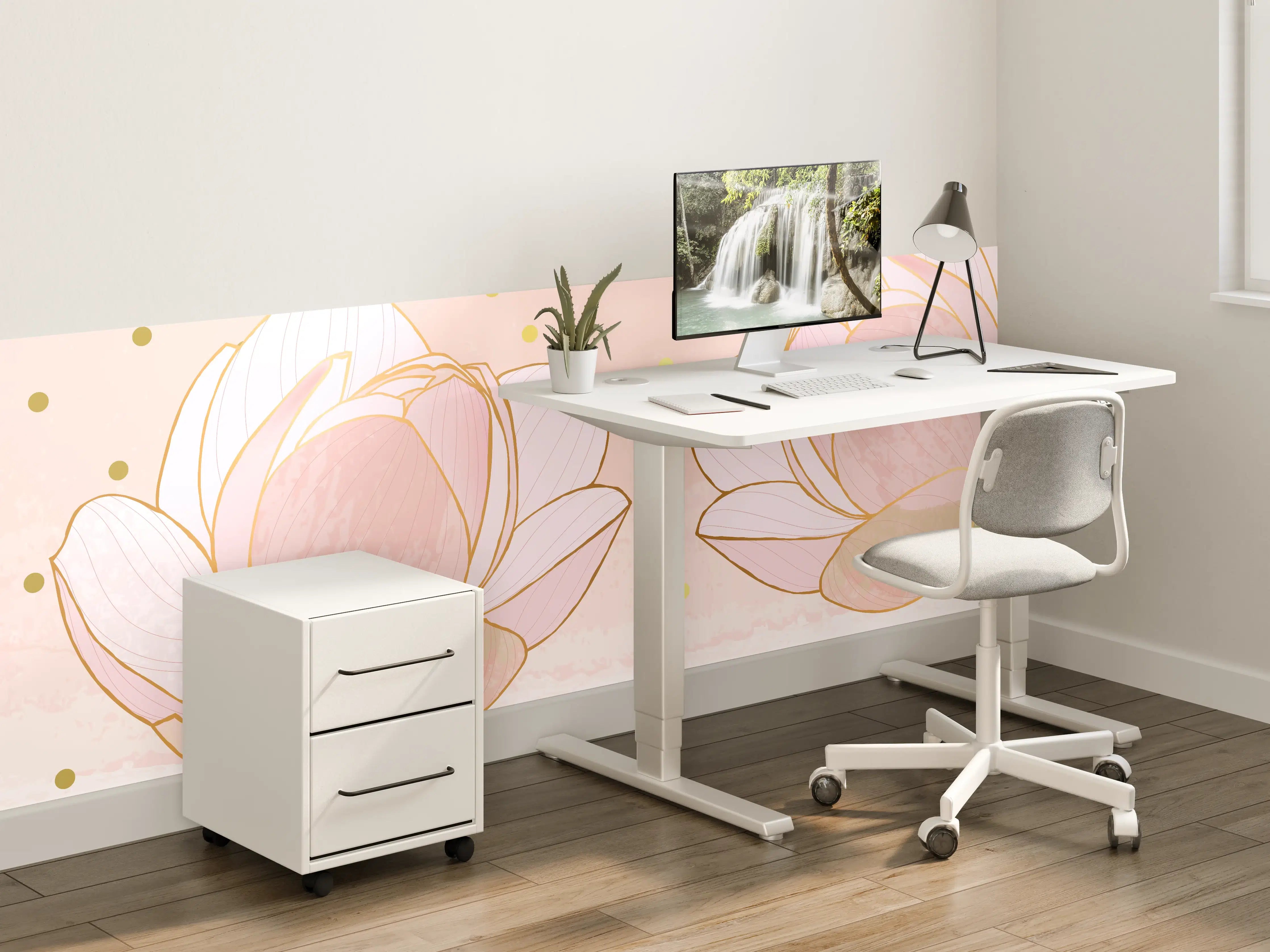 Kinderzimmer Wandgestaltung - Lotusblüte Rosa Gold Akzente