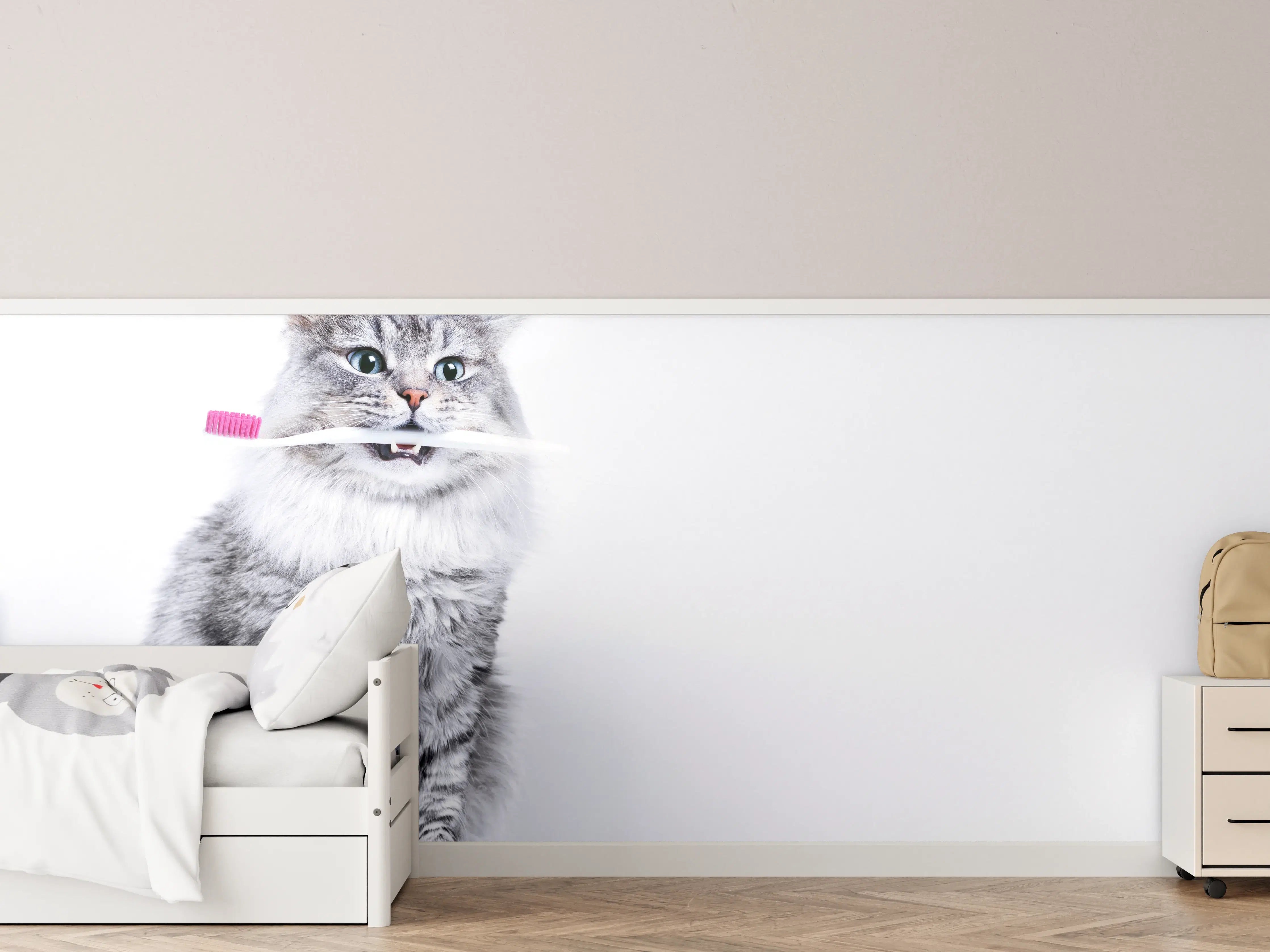 Kinderzimmer Wandgestaltung - Lustige Katze mit Zahnbürste