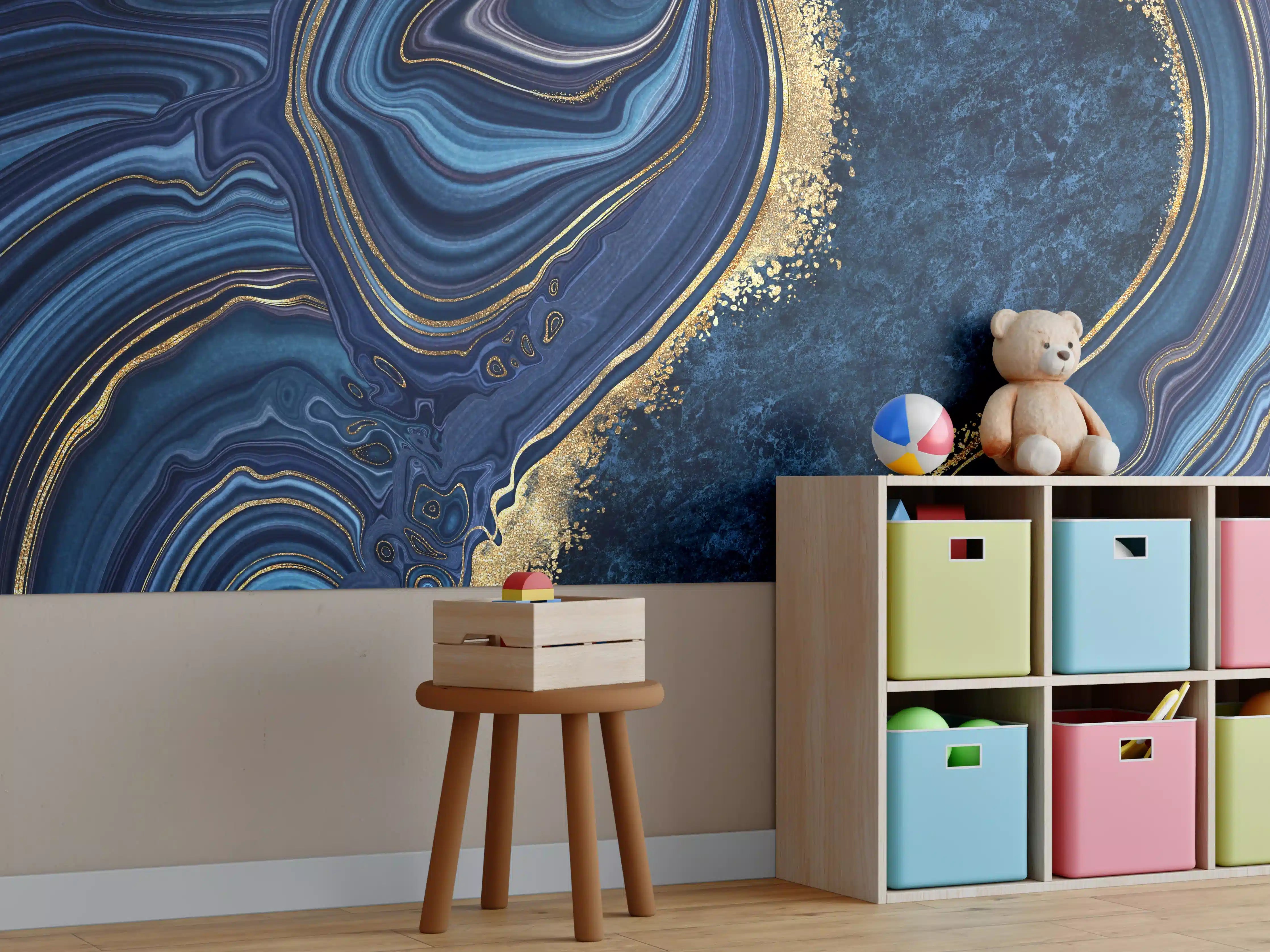 Kinderzimmer Wandgestaltung - Luxuriöse Blau-Gold-Marmor-Textur