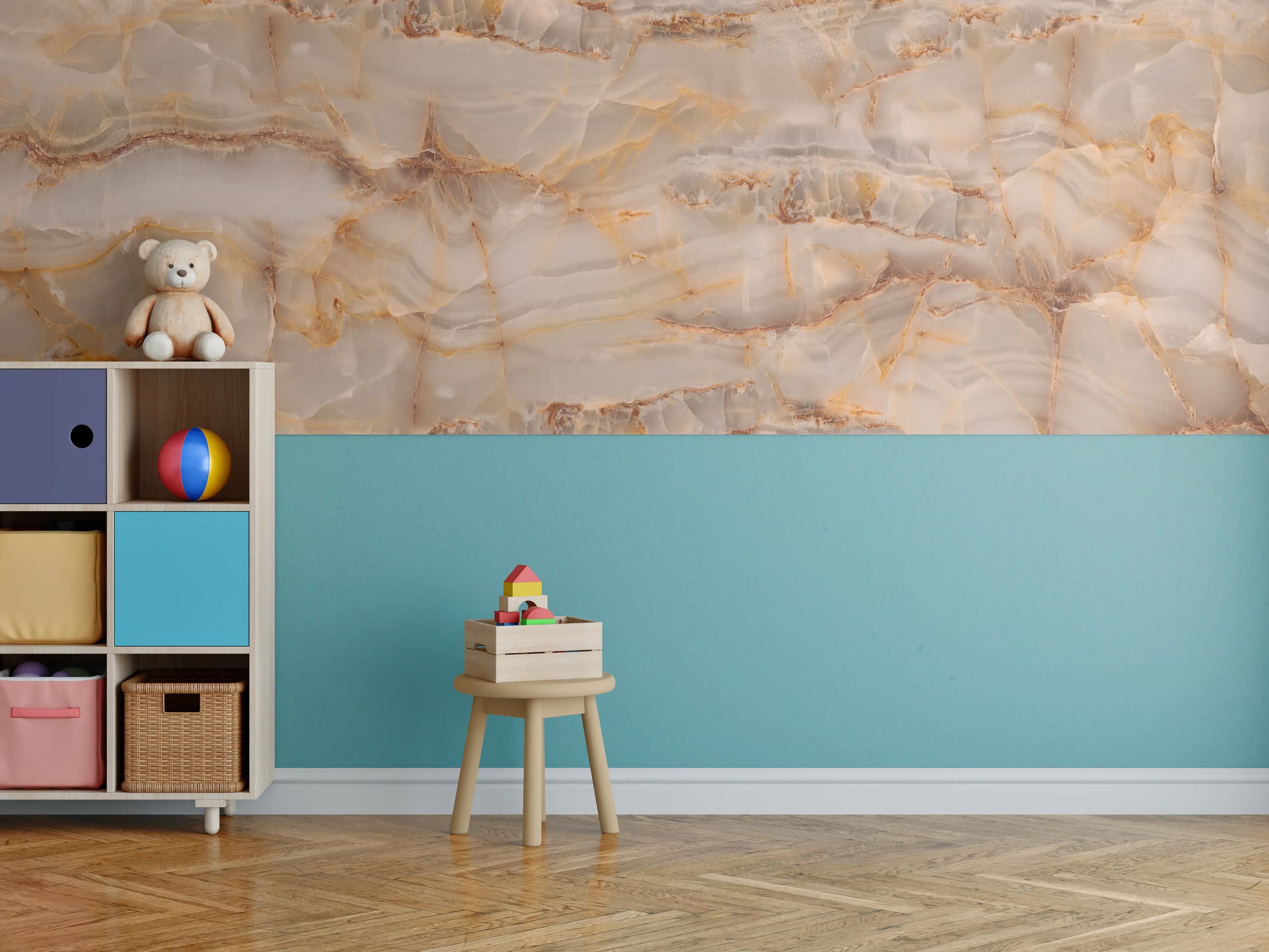 Kinderzimmer Wandgestaltung - Luxuriöse Marmor-Textur in Warmtönen