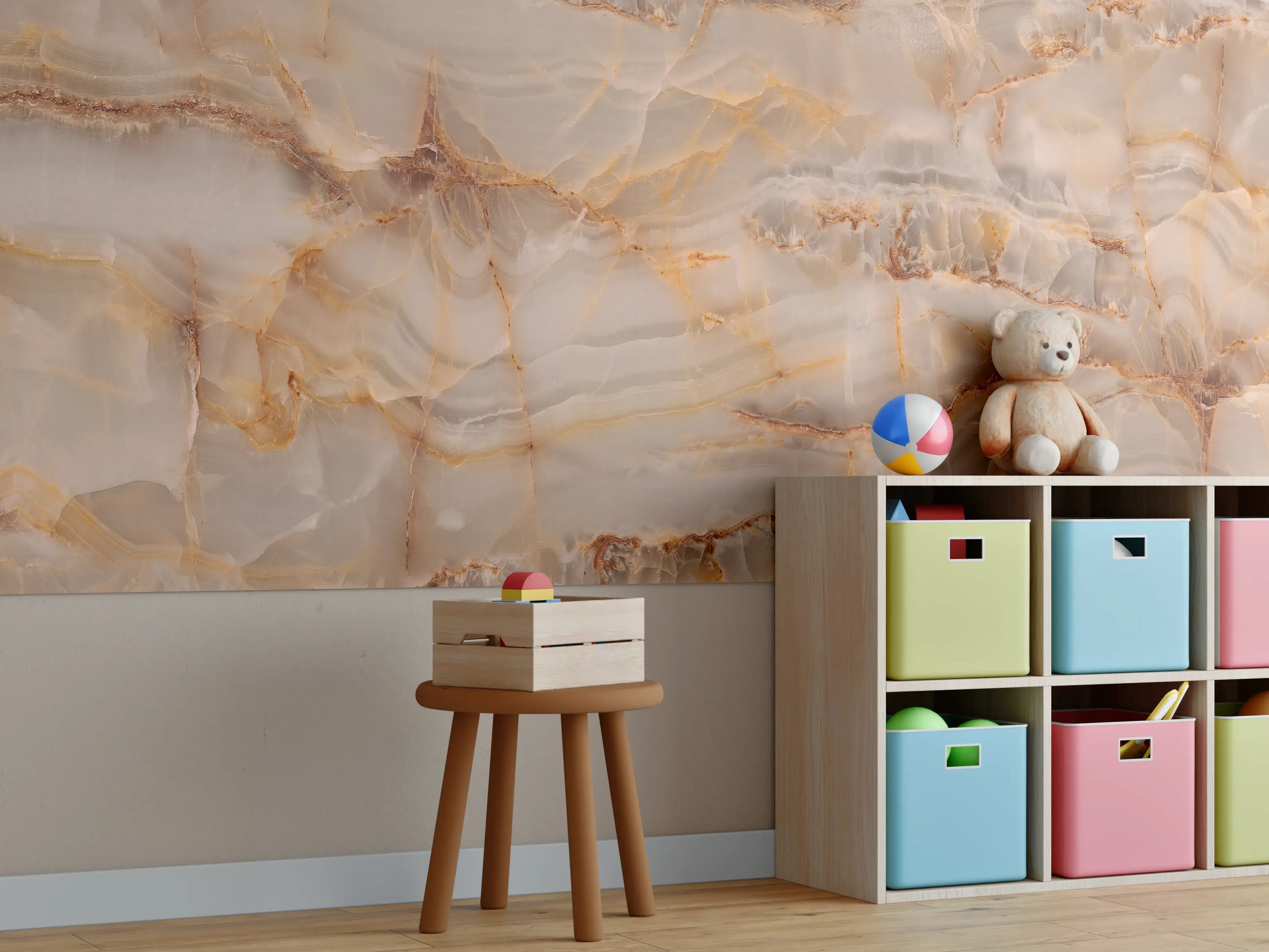 Kinderzimmer Wandgestaltung - Luxuriöse Marmor-Textur in Warmtönen