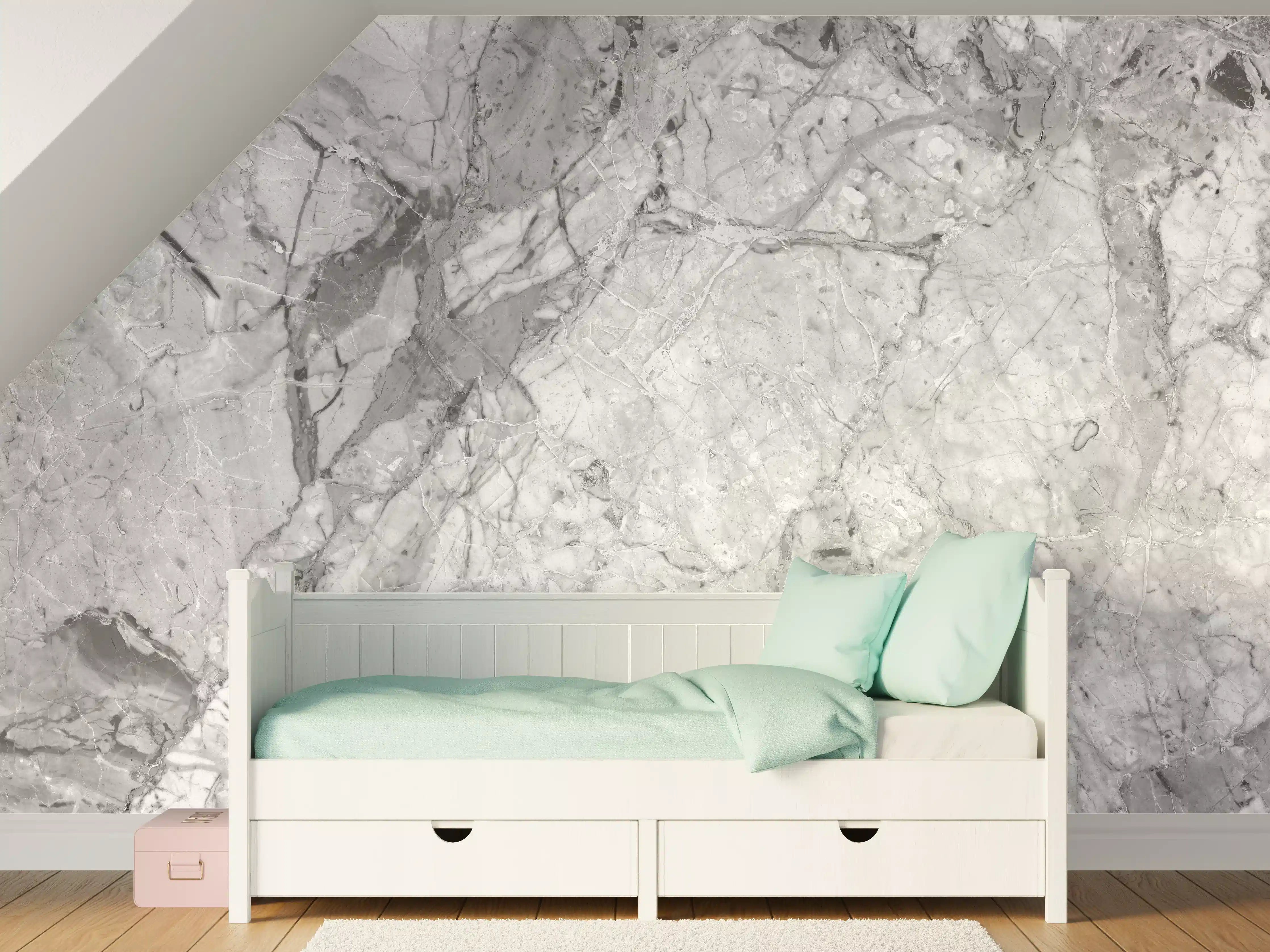 Kinderzimmer Wandgestaltung - Luxuriöse Marmorstruktur in Weißgrau