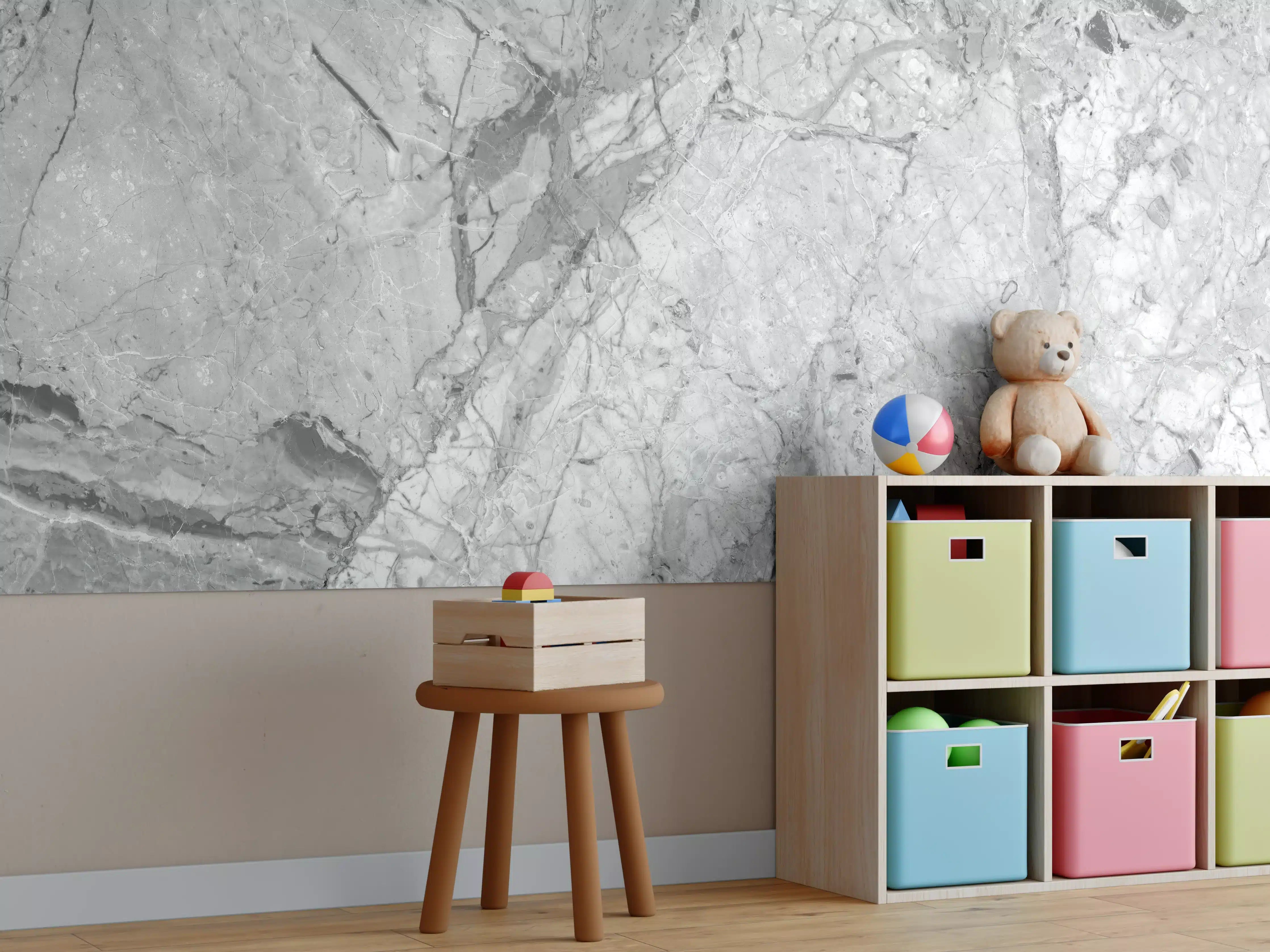 Kinderzimmer Wandgestaltung - Luxuriöse Marmorstruktur in Weißgrau