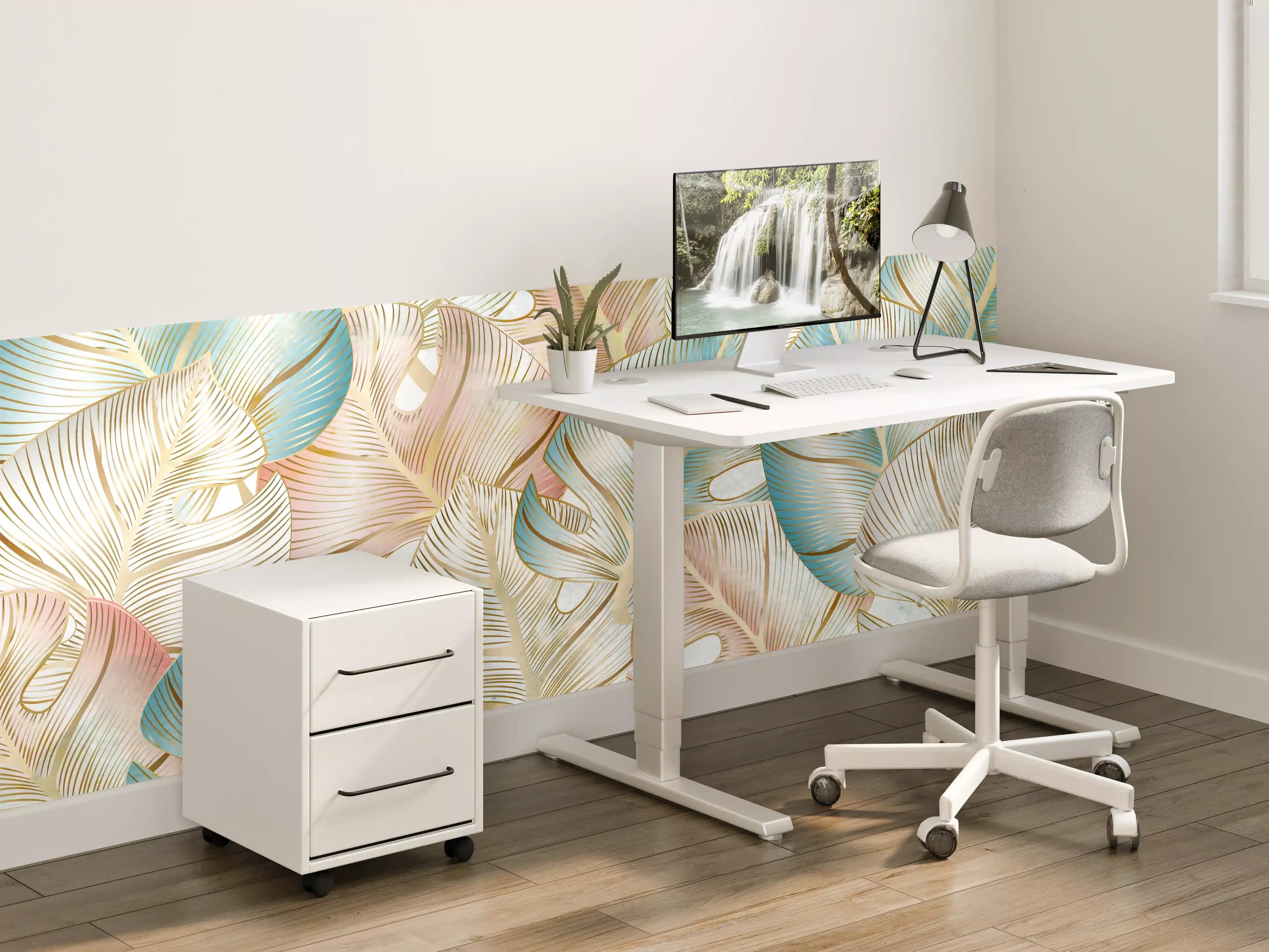 Kinderzimmer Wandgestaltung - Luxuriöse Palmblätter mit sanften Pastelltönen