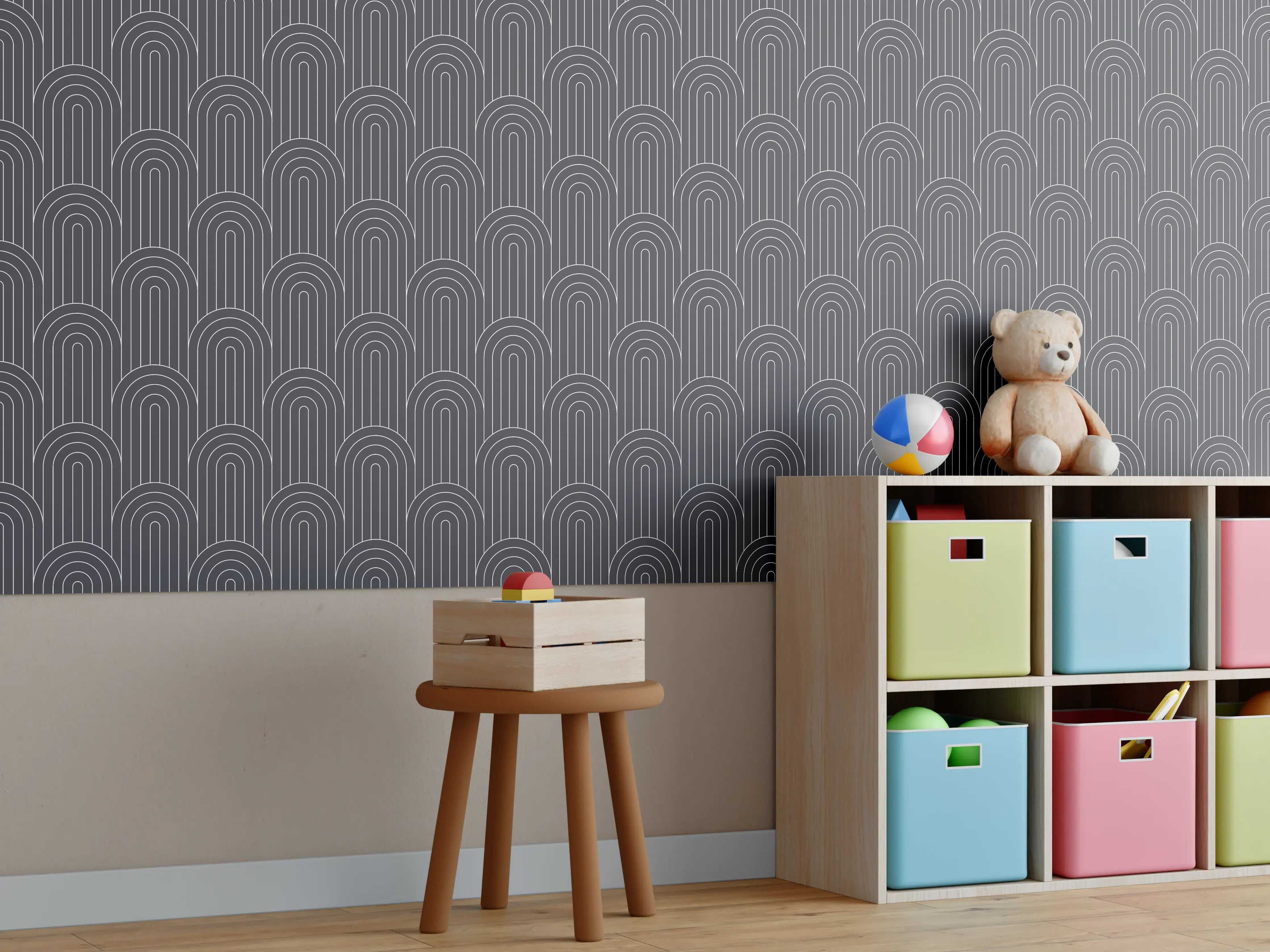 Kinderzimmer Wandgestaltung - Luxus-Grau-Arcate-Dekor