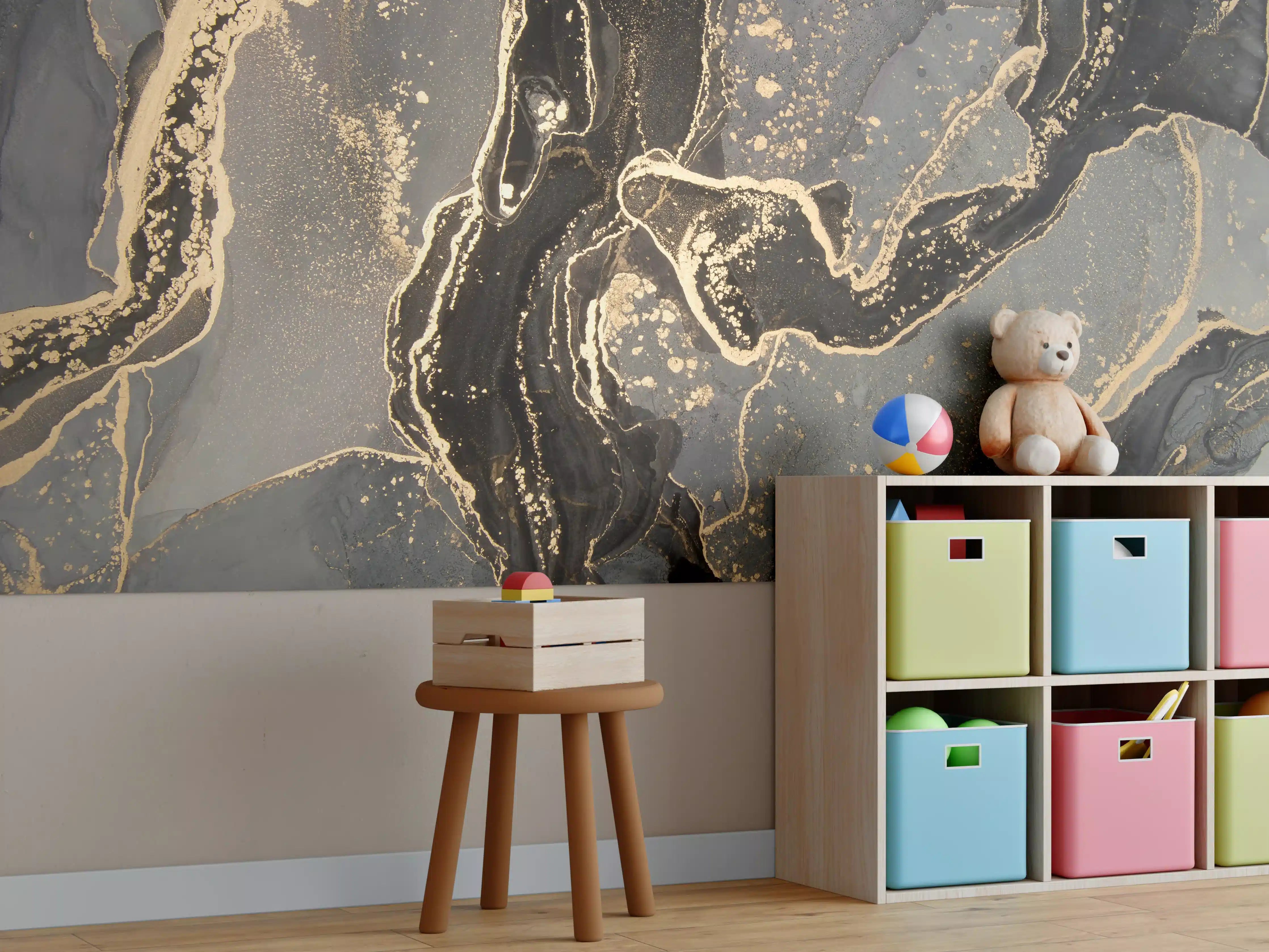 Kinderzimmer Wandgestaltung - Luxus-Weiße Marmor-Textur mit Goldakzenten