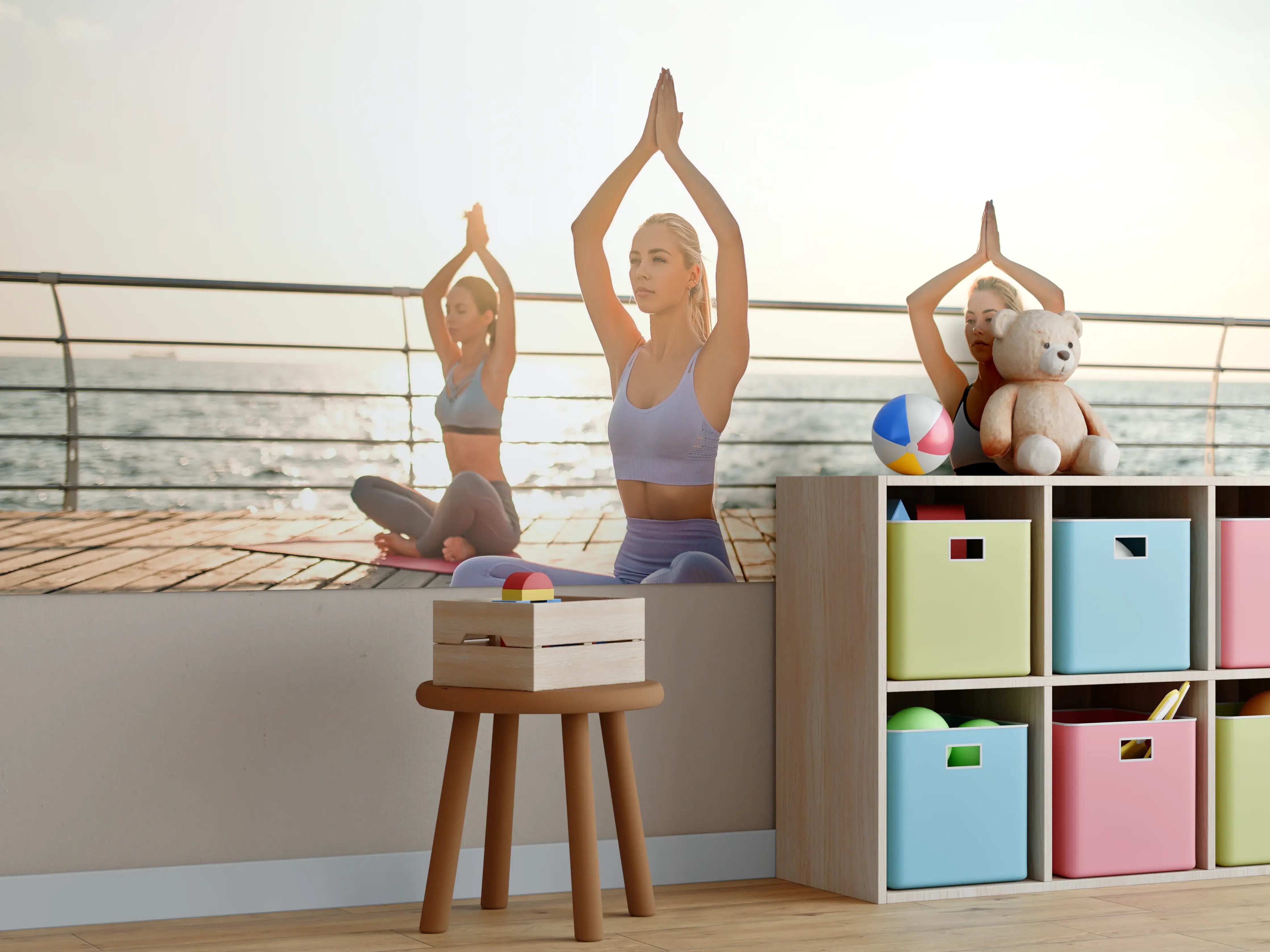 Kinderzimmer Wandgestaltung - Mädchen beim Yoga am Morgen