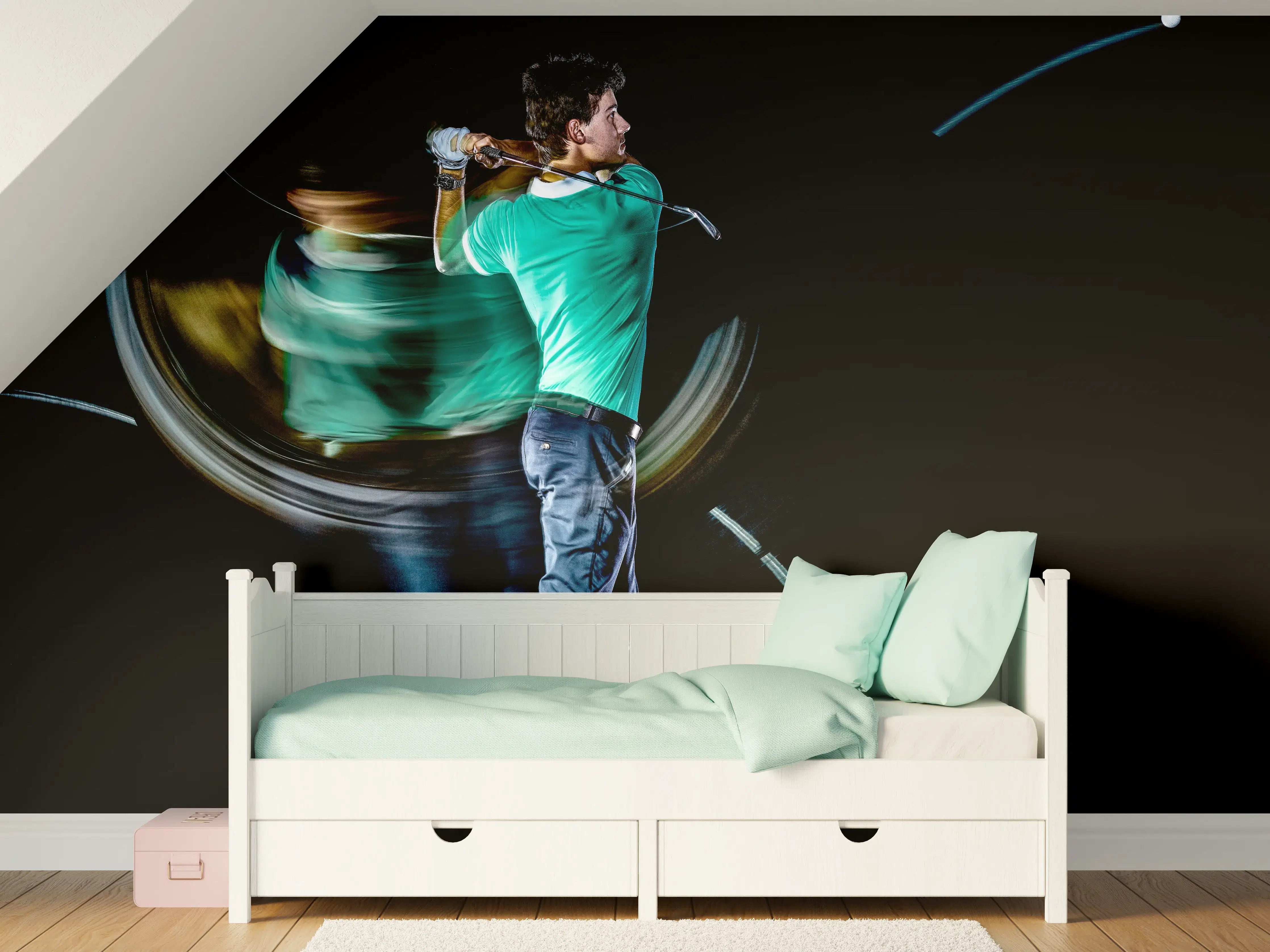 Kinderzimmer Wandgestaltung - Männlicher Golfer auf Schwarzem Hintergrund