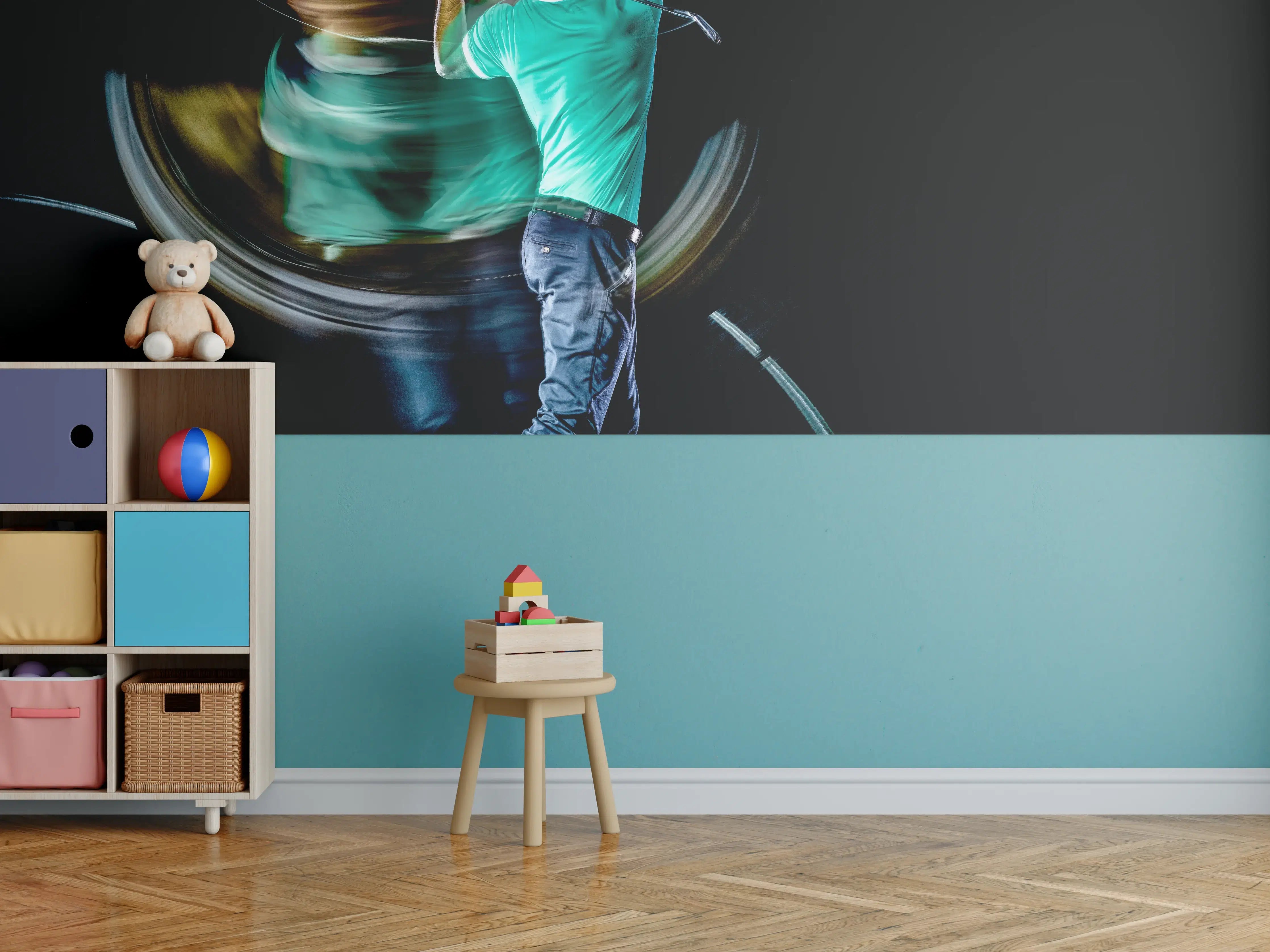 Kinderzimmer Wandgestaltung - Männlicher Golfer auf Schwarzem Hintergrund