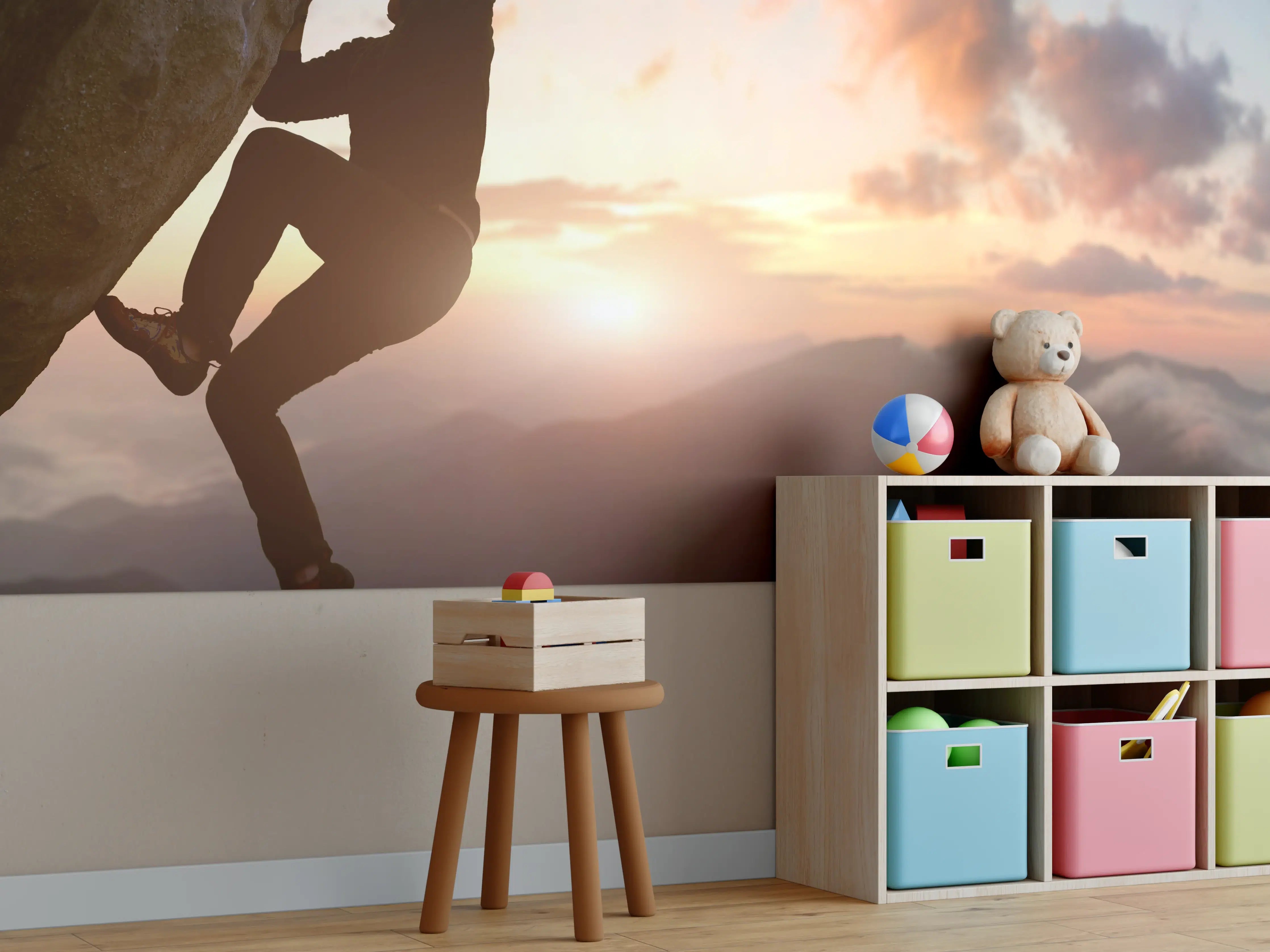 Kinderzimmer Wandgestaltung - Männlicher Kletterer bei Sonnenuntergang
