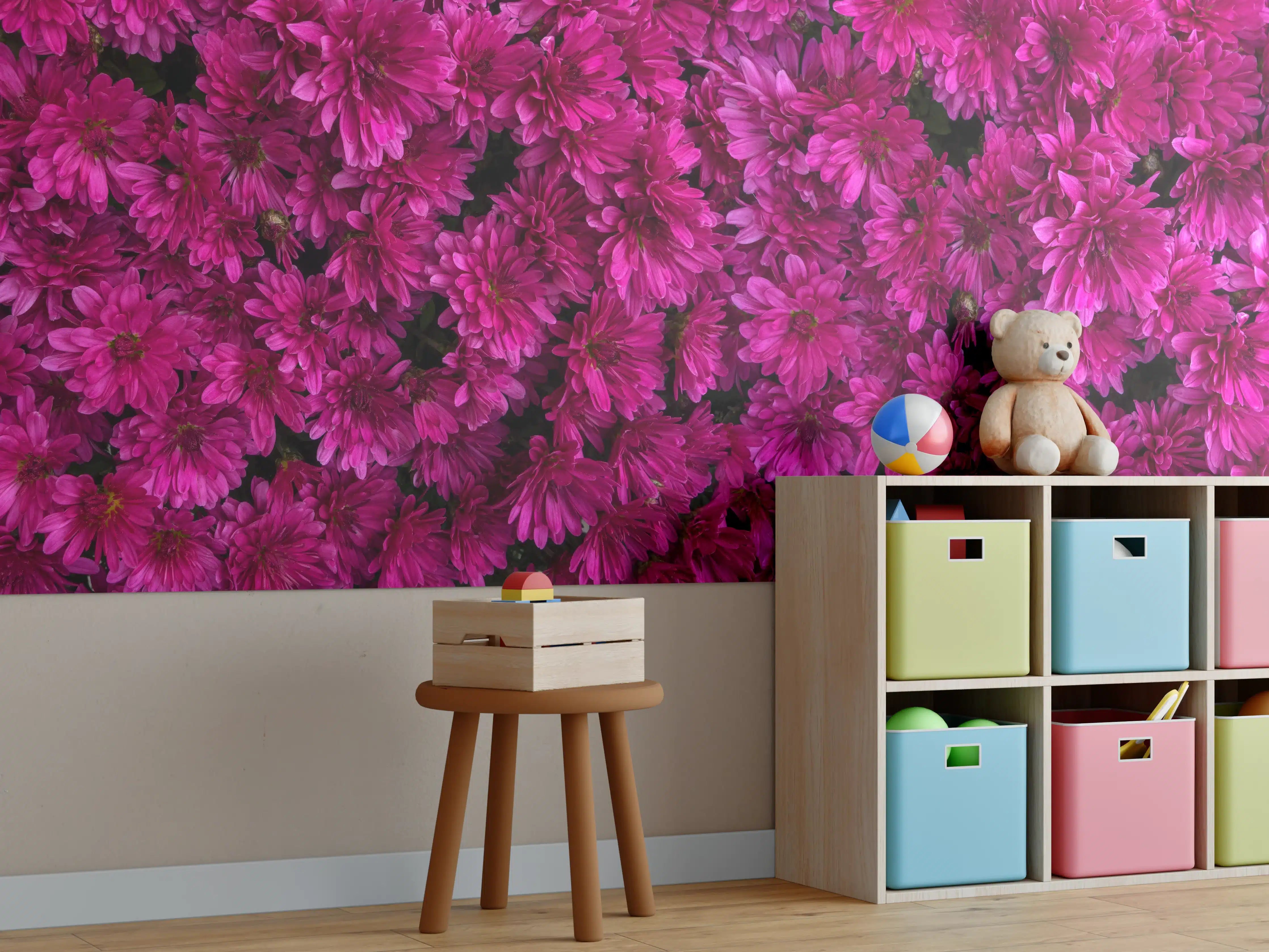 Kinderzimmer Wandgestaltung - Magenta Blüten von Chrysanthemen
