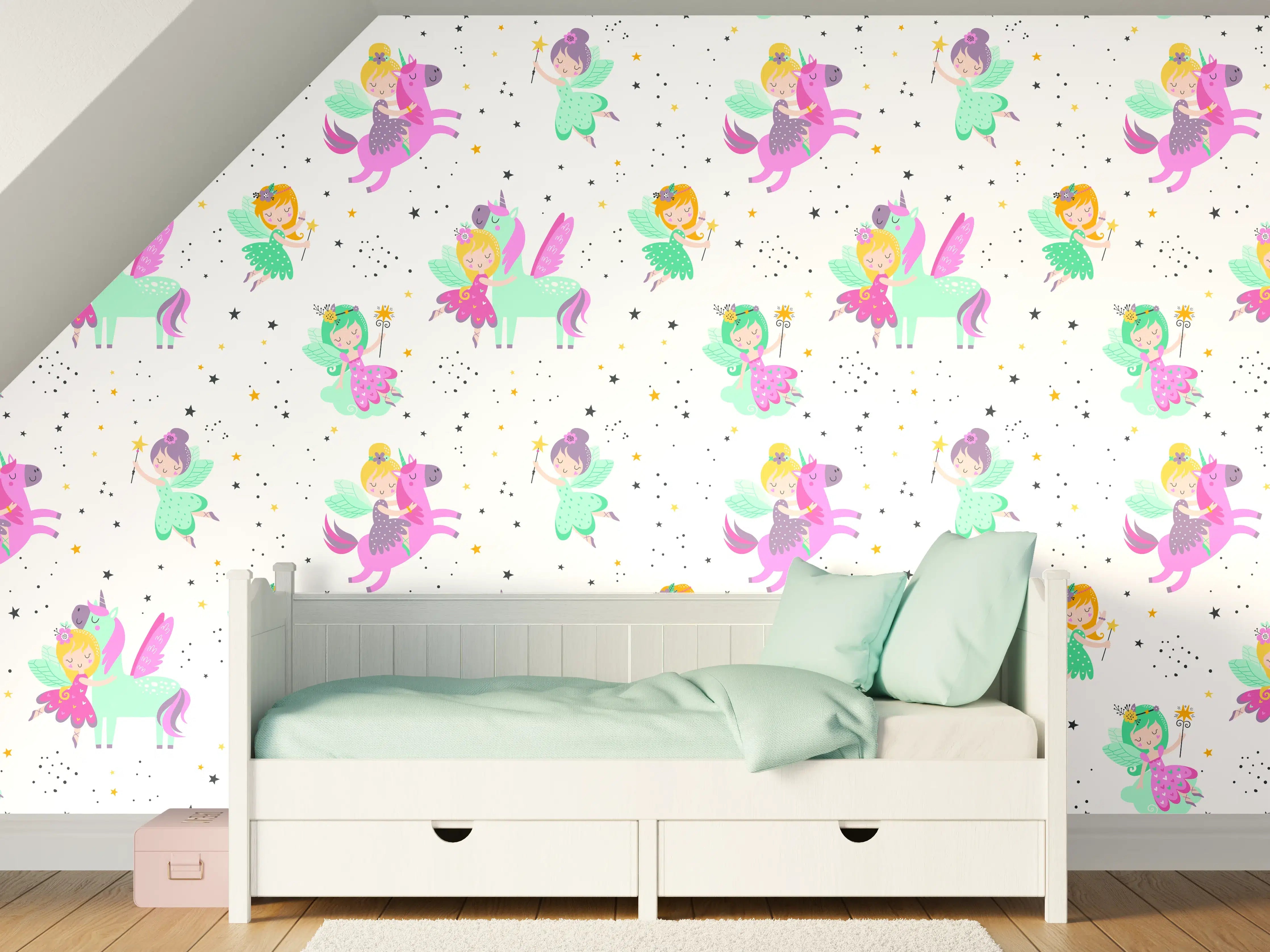 Kinderzimmer Wandgestaltung - Magische Einhorn-Welt in Pastellfarben