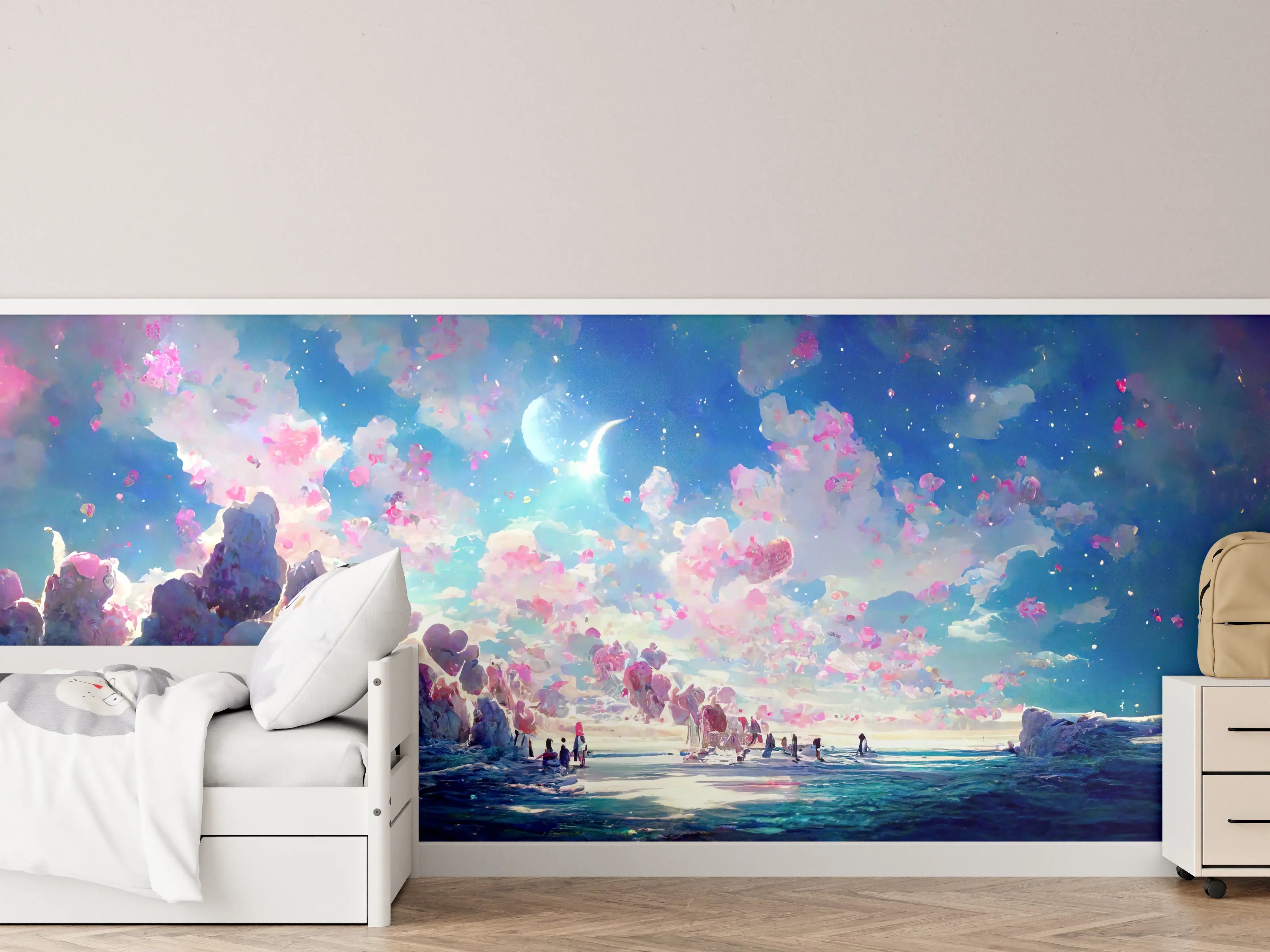 Kinderzimmer Wandgestaltung - Magische Himmelslandschaft Rosa Blau