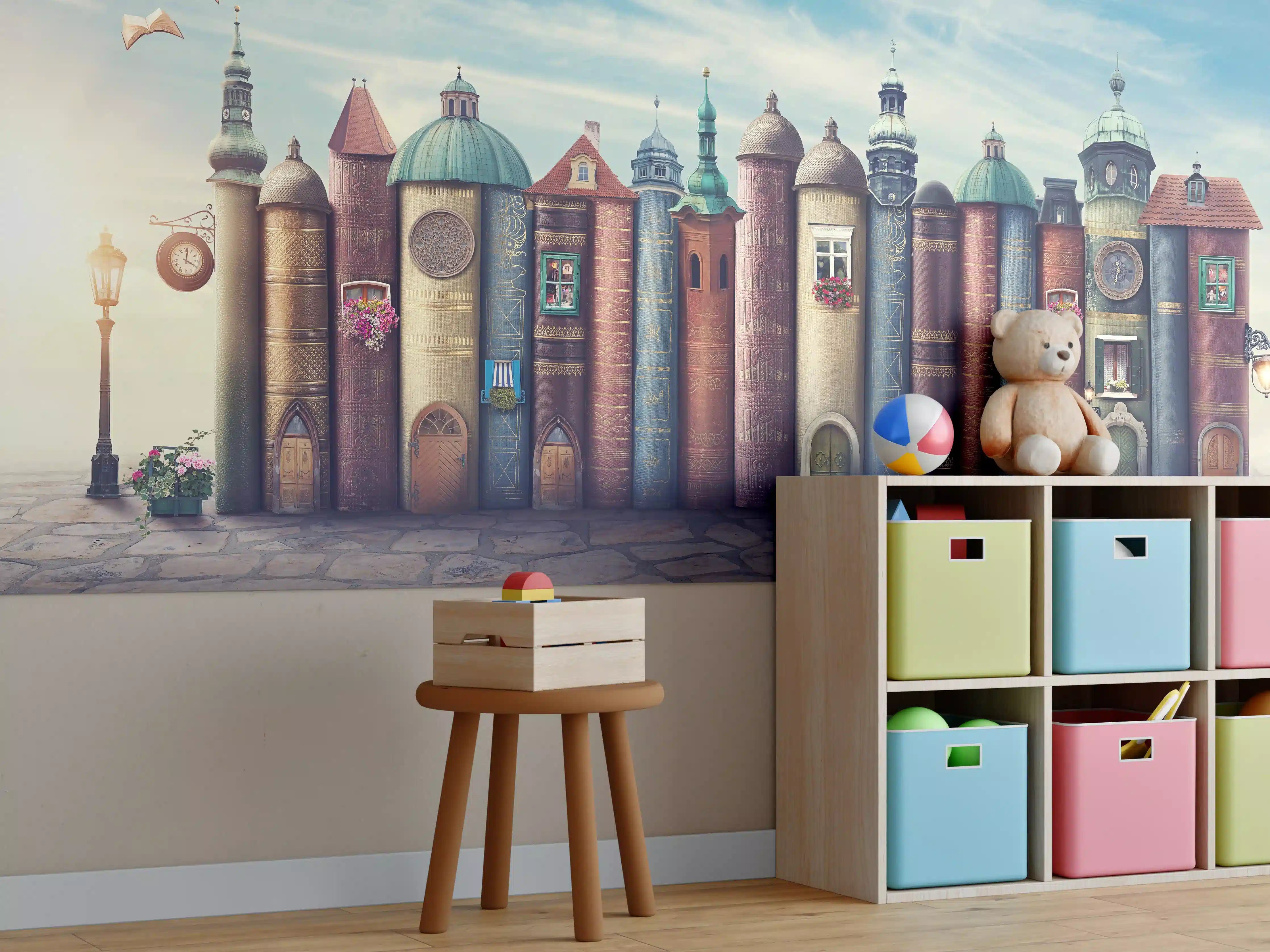 Kinderzimmer Wandgestaltung - Magische Stadt aus Büchern