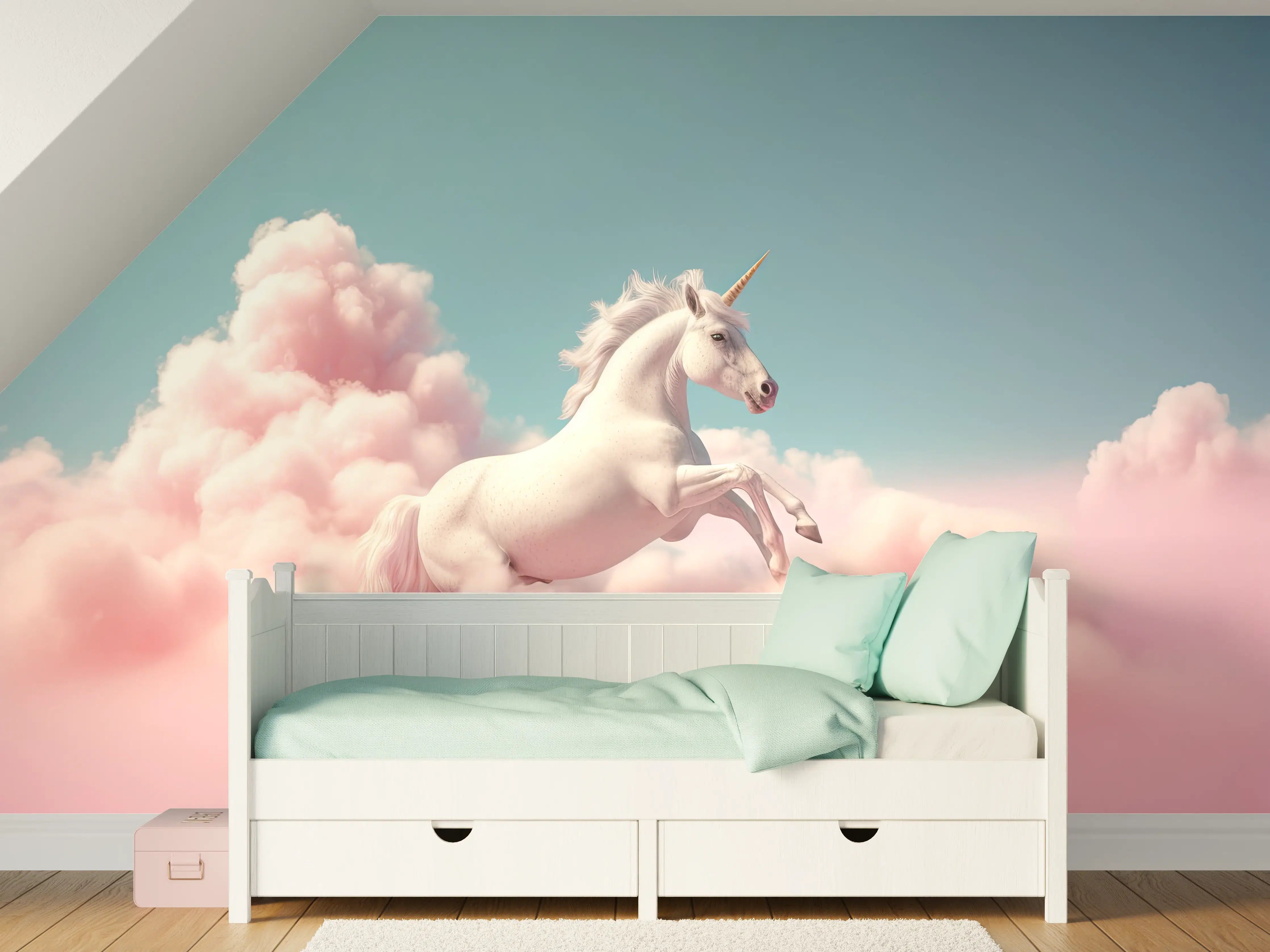 Kinderzimmer Wandgestaltung - Magischer Pegasus in Wolken