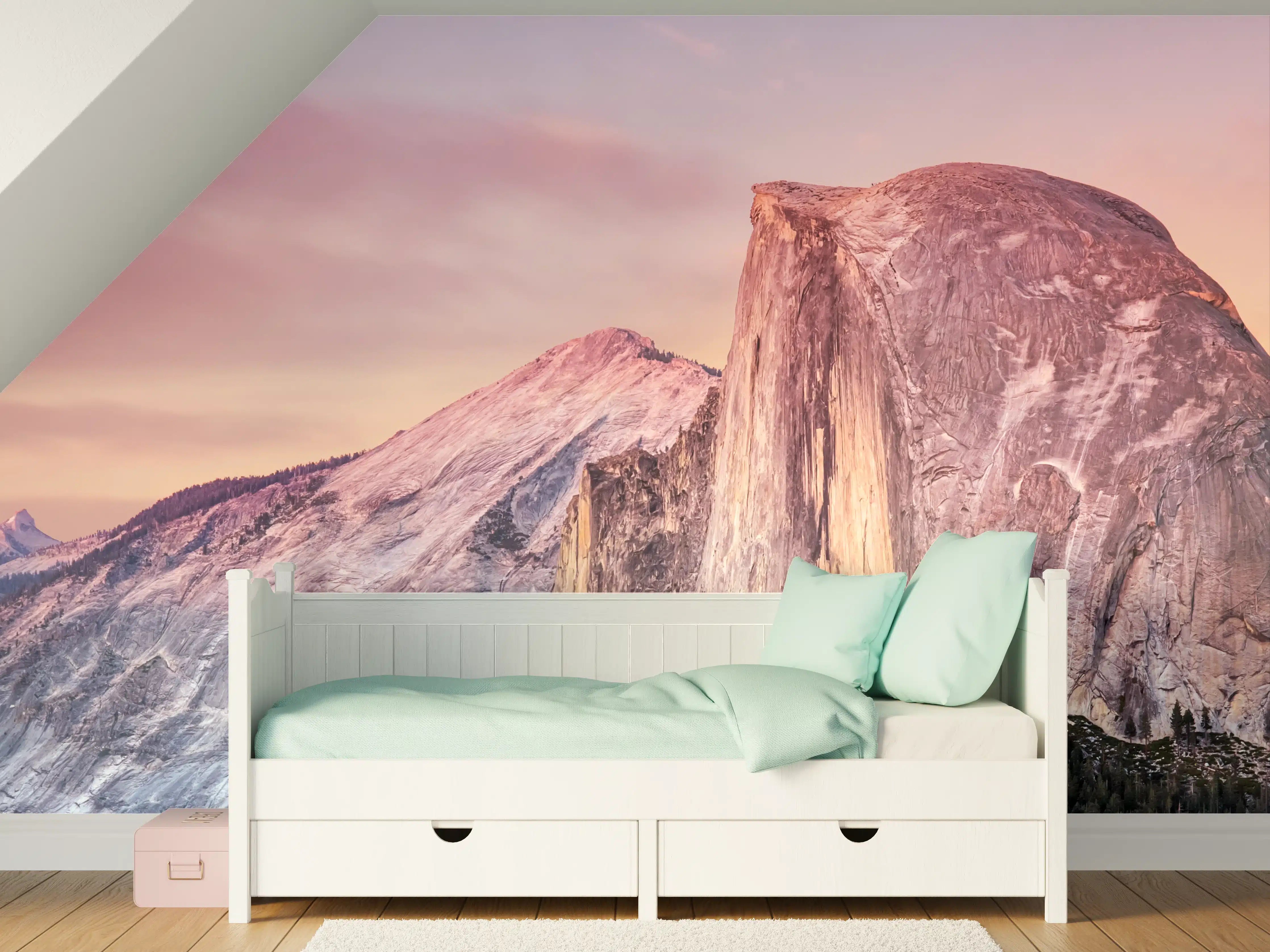 Kinderzimmer Wandgestaltung - Majestätischer Berg im Sonnenuntergang
