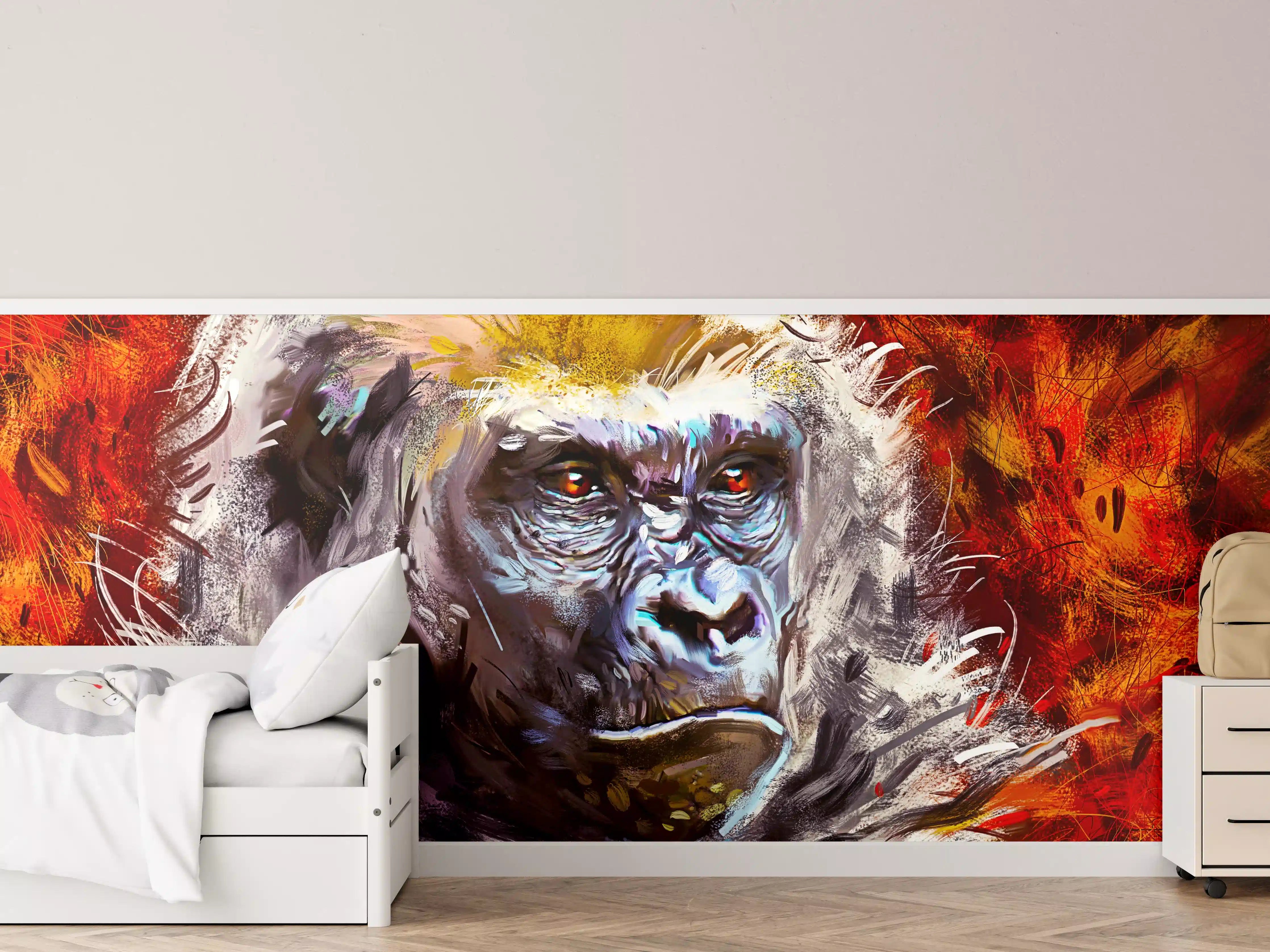 Kinderzimmer Wandgestaltung - Majestätischer Gorilla in lebendigen Farben