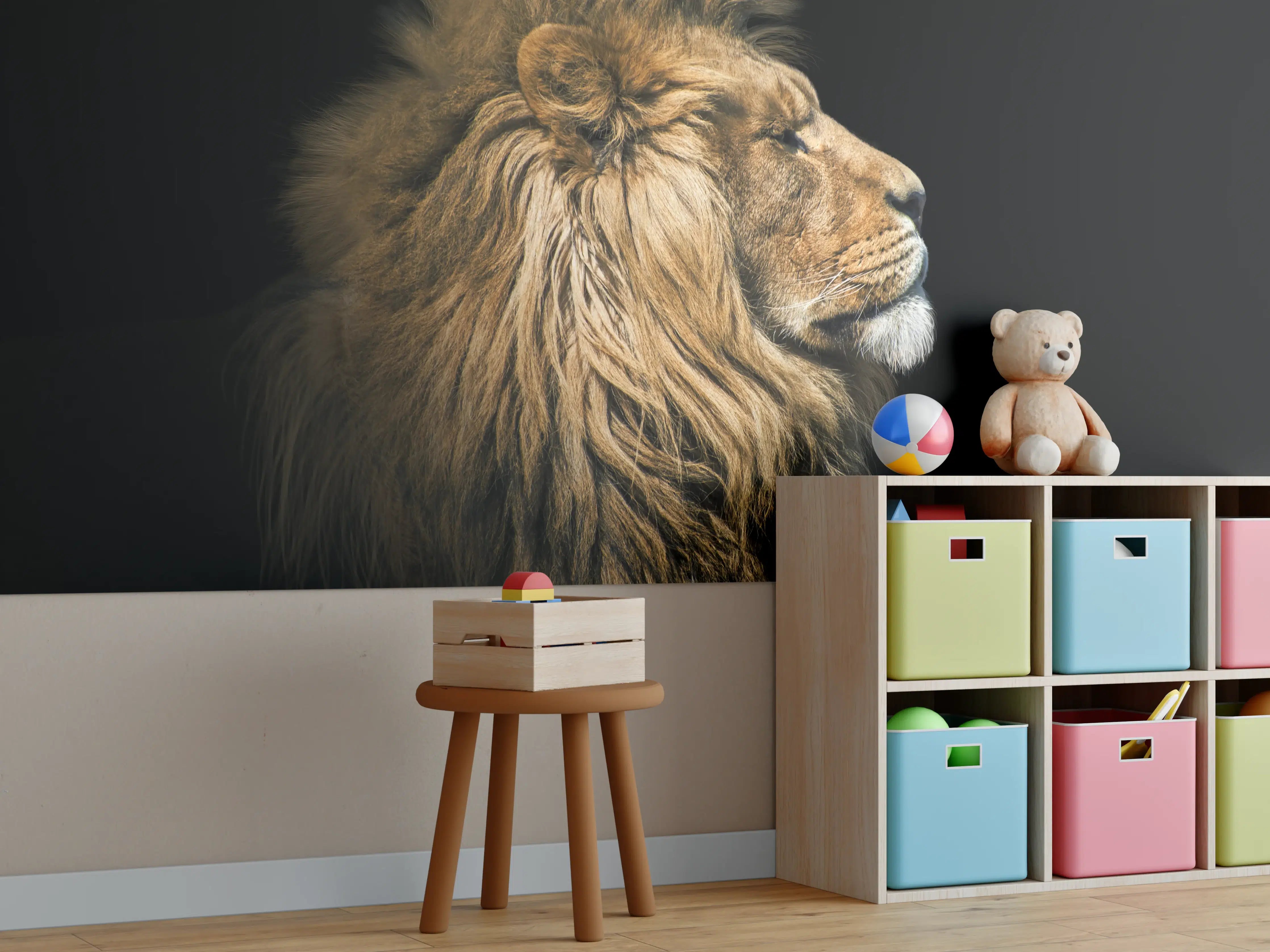 Kinderzimmer Wandgestaltung - Majestätischer Löwe in Schwarz und Gold