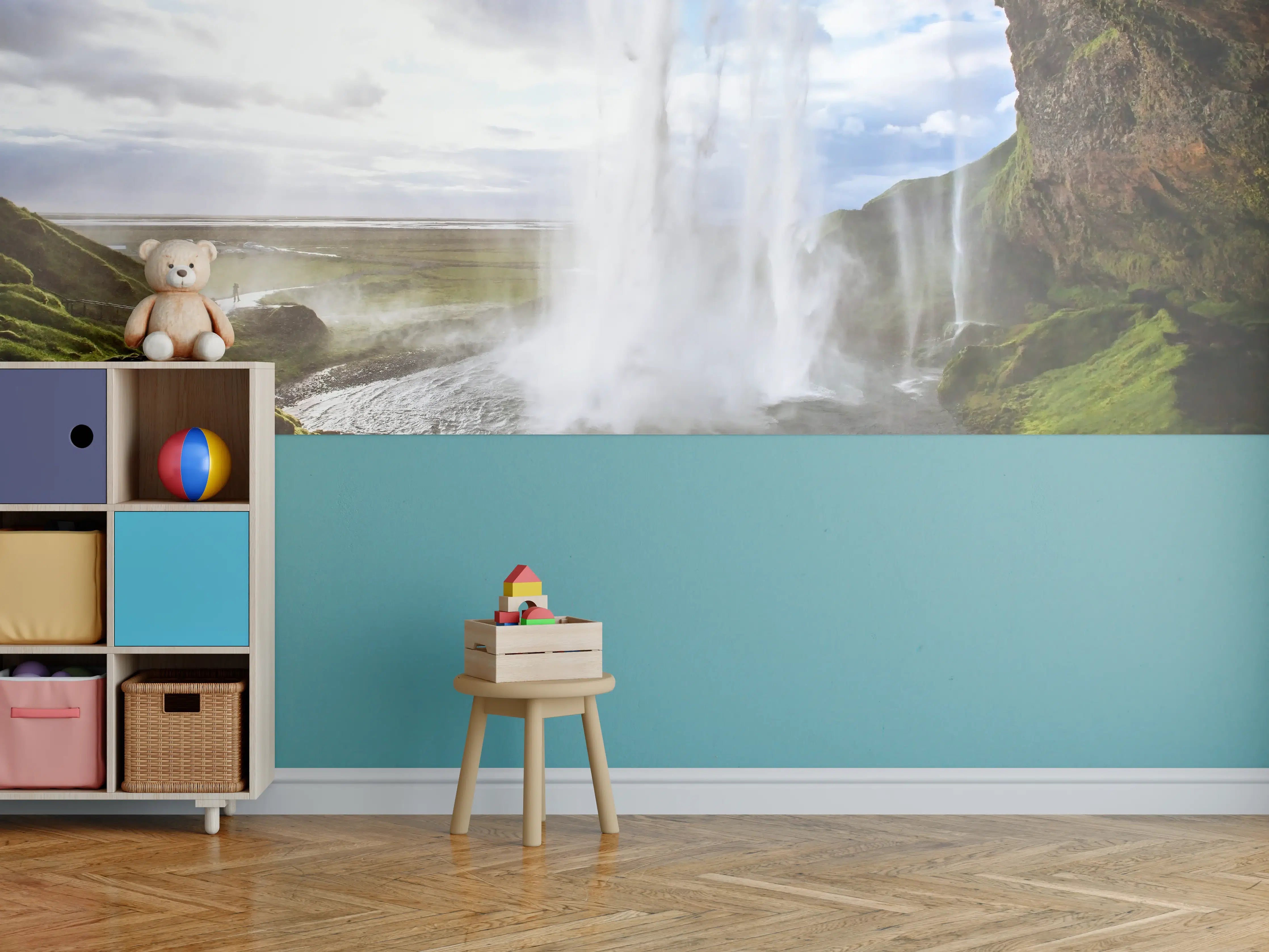 Kinderzimmer Wandgestaltung - Majestätischer Wasserfall in natürlicher Szenerie